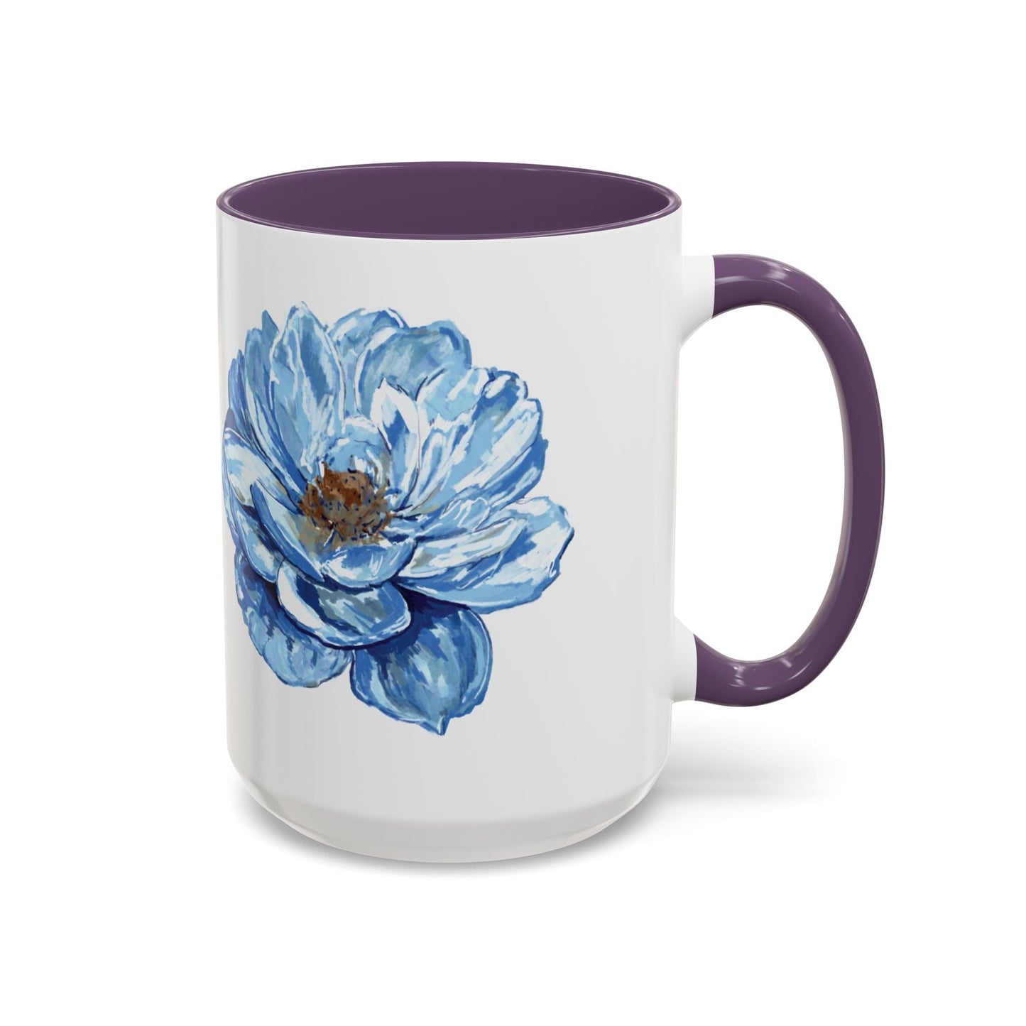 Elegant Floral Accent Coffee Mug - Blue Flower Design - Blue Cava