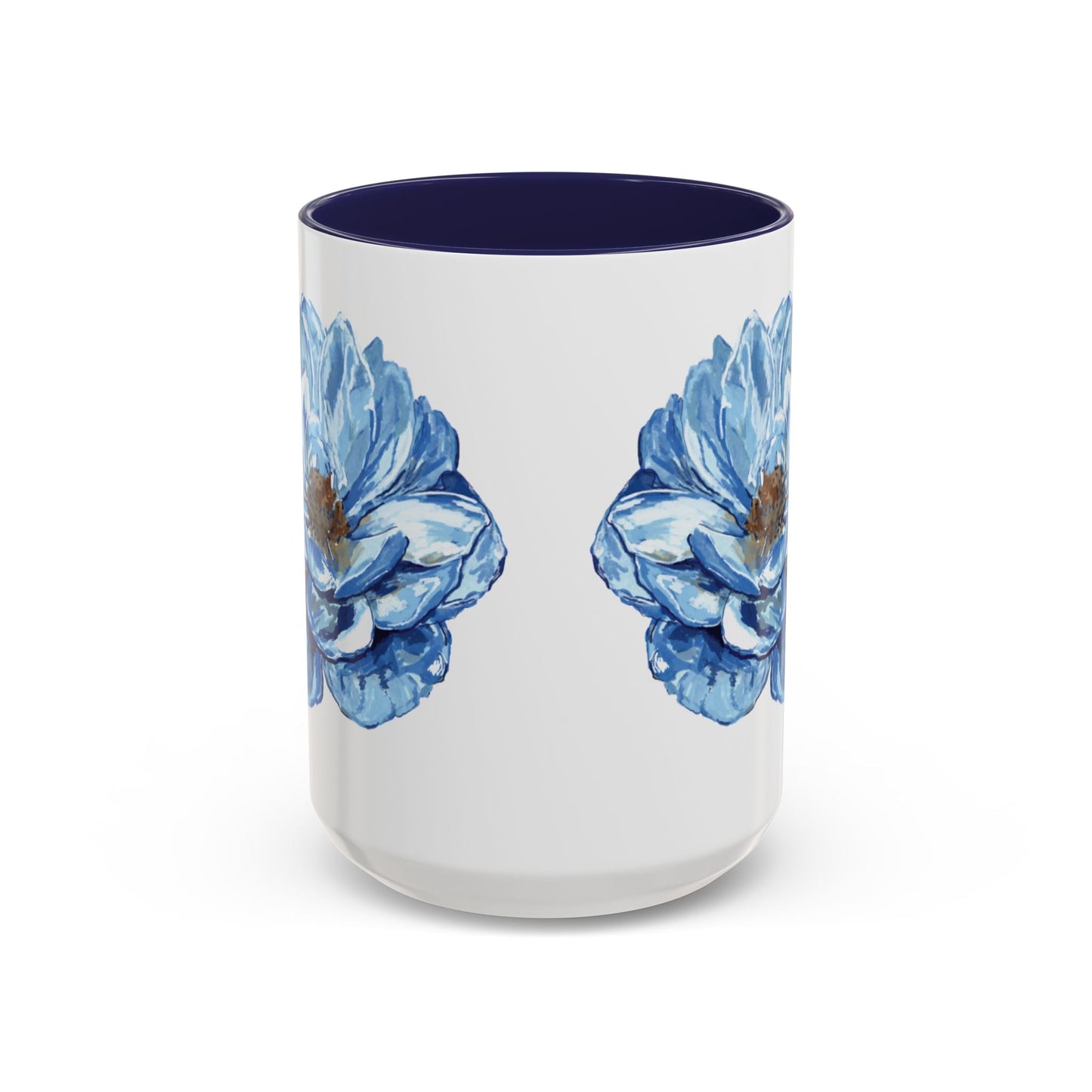 Elegant Floral Accent Coffee Mug - Blue Flower Design - Blue Cava