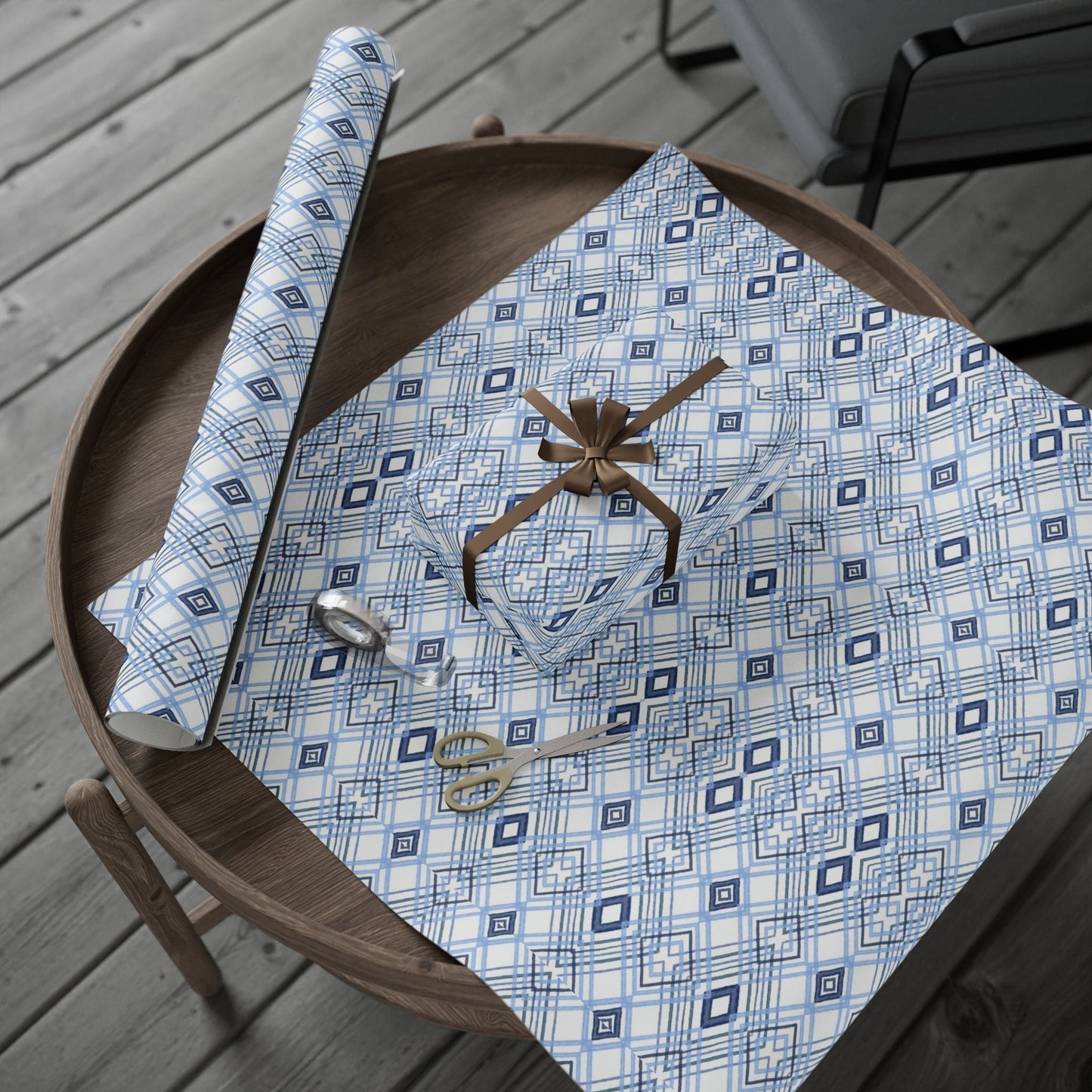 Elegant Geometric Blue Diamond Wrapping Paper - Blue Cava