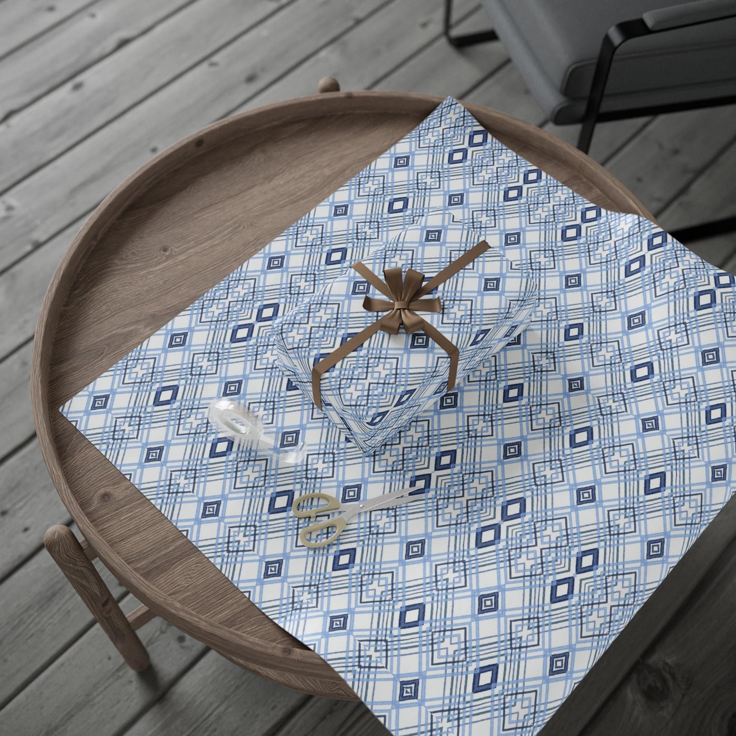 Elegant Geometric Blue Diamond Wrapping Paper - Blue Cava