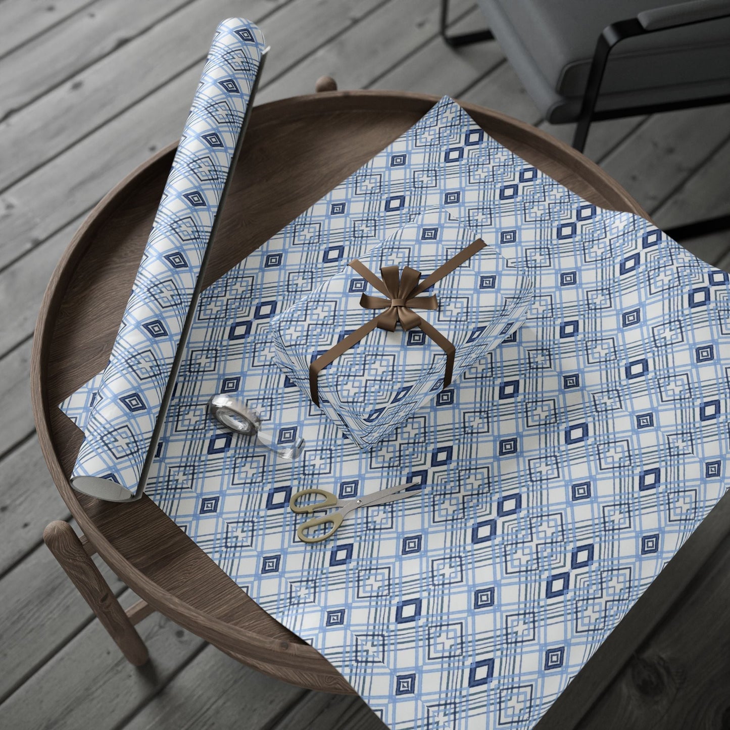 Elegant Geometric Blue Diamond Wrapping Paper - Blue Cava
