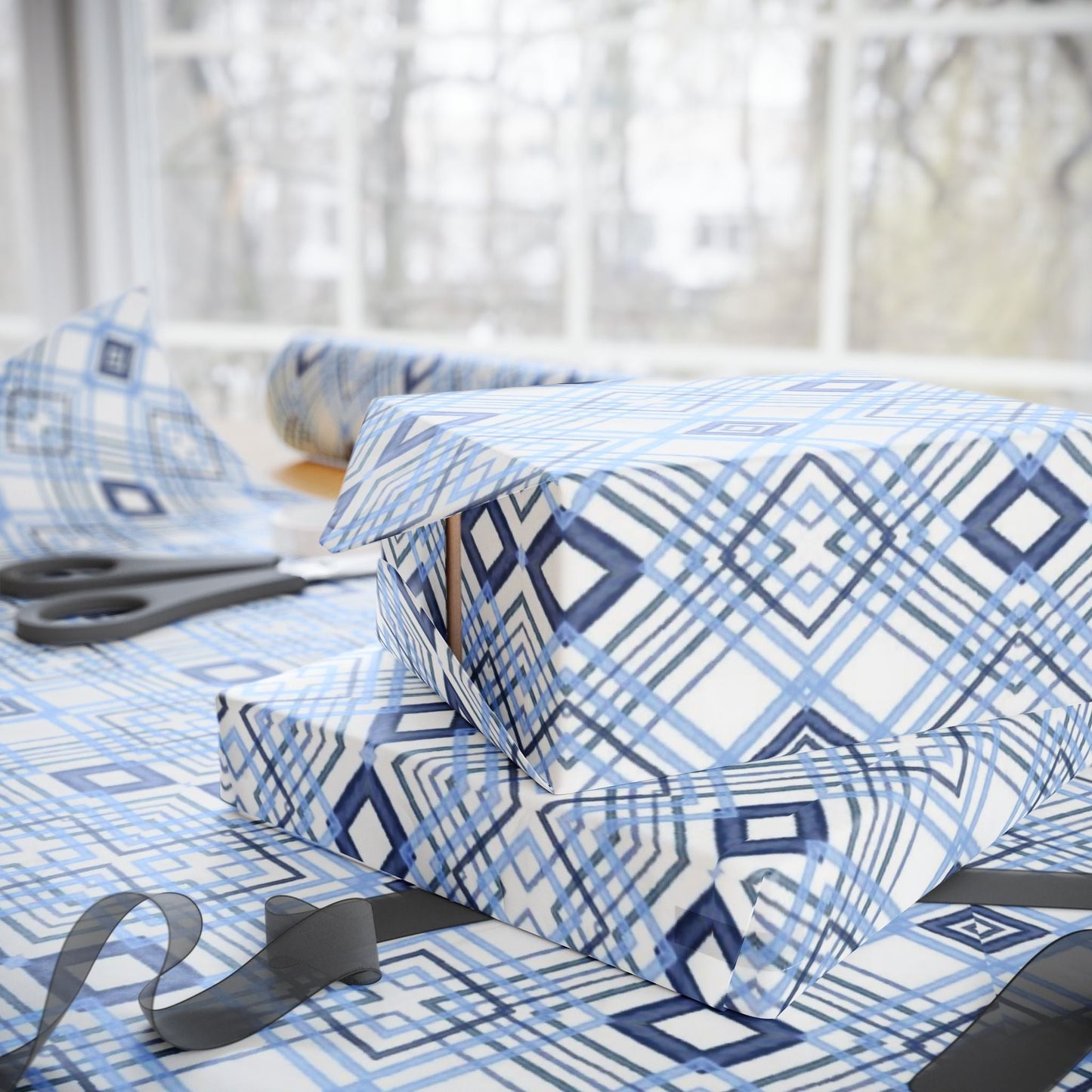Elegant Geometric Blue Diamond Wrapping Paper - Blue Cava