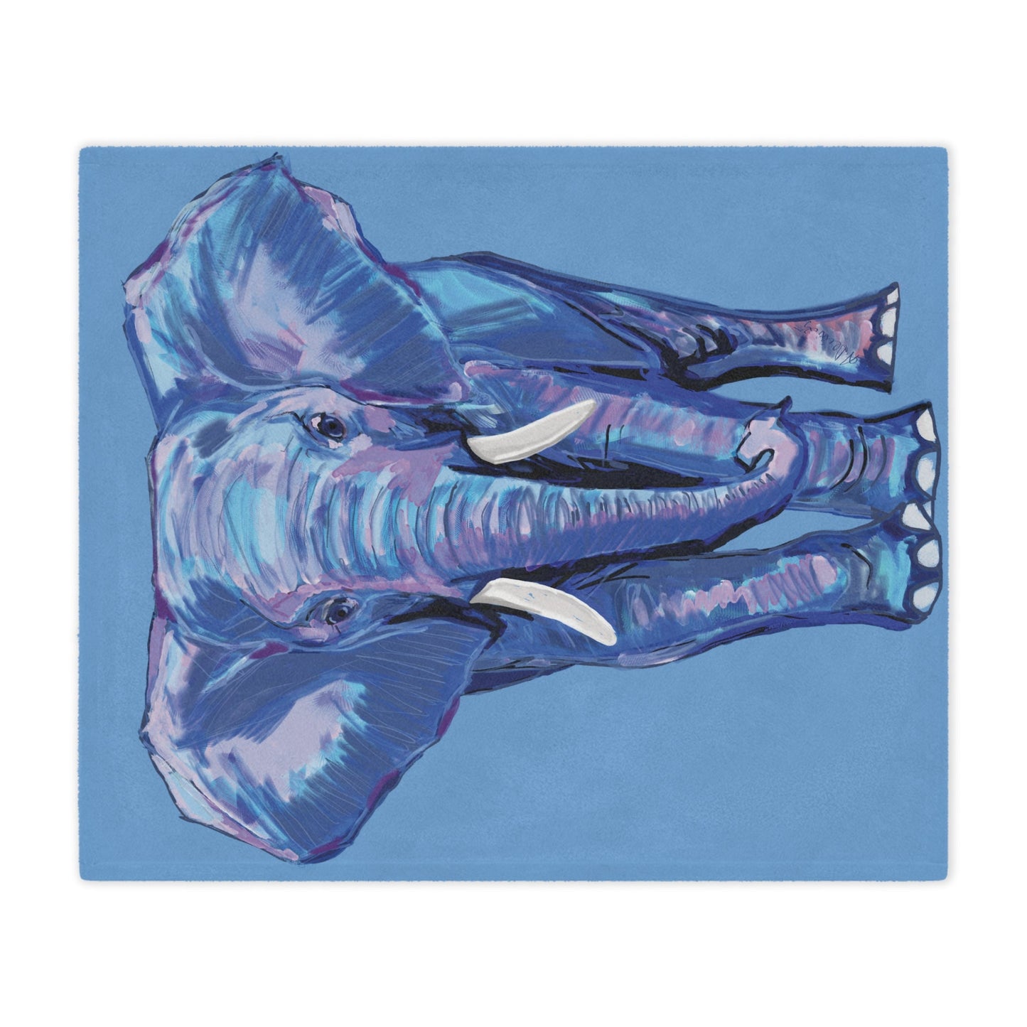 Elephant Art Microfiber Blanket | Cozy Wildlife Throw for Animal Lovers - Blue Cava