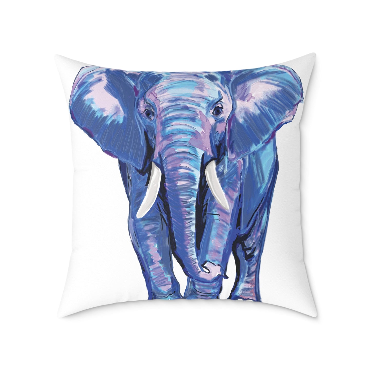 Elephant Canvas Pillow - Throw Pillow for Living Room - Blue Cava