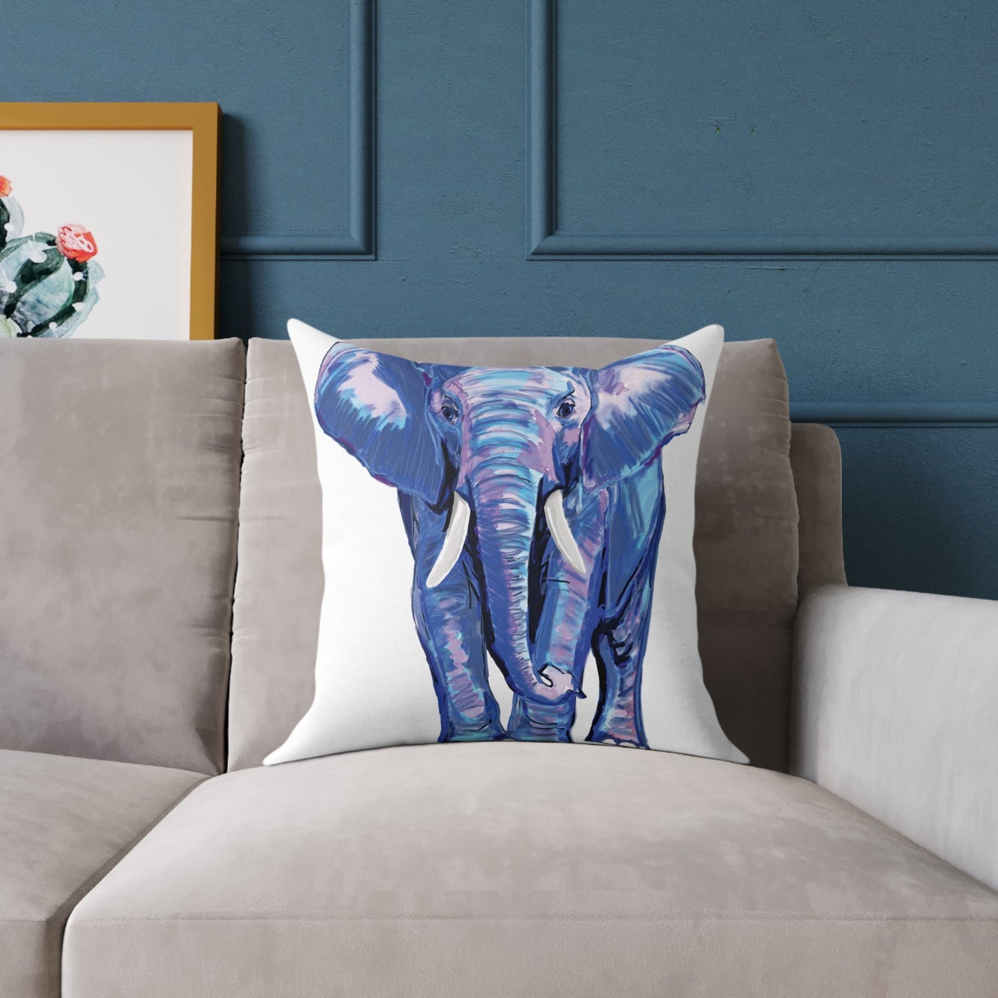 Elephant Canvas Pillow - Throw Pillow for Living Room - Blue Cava