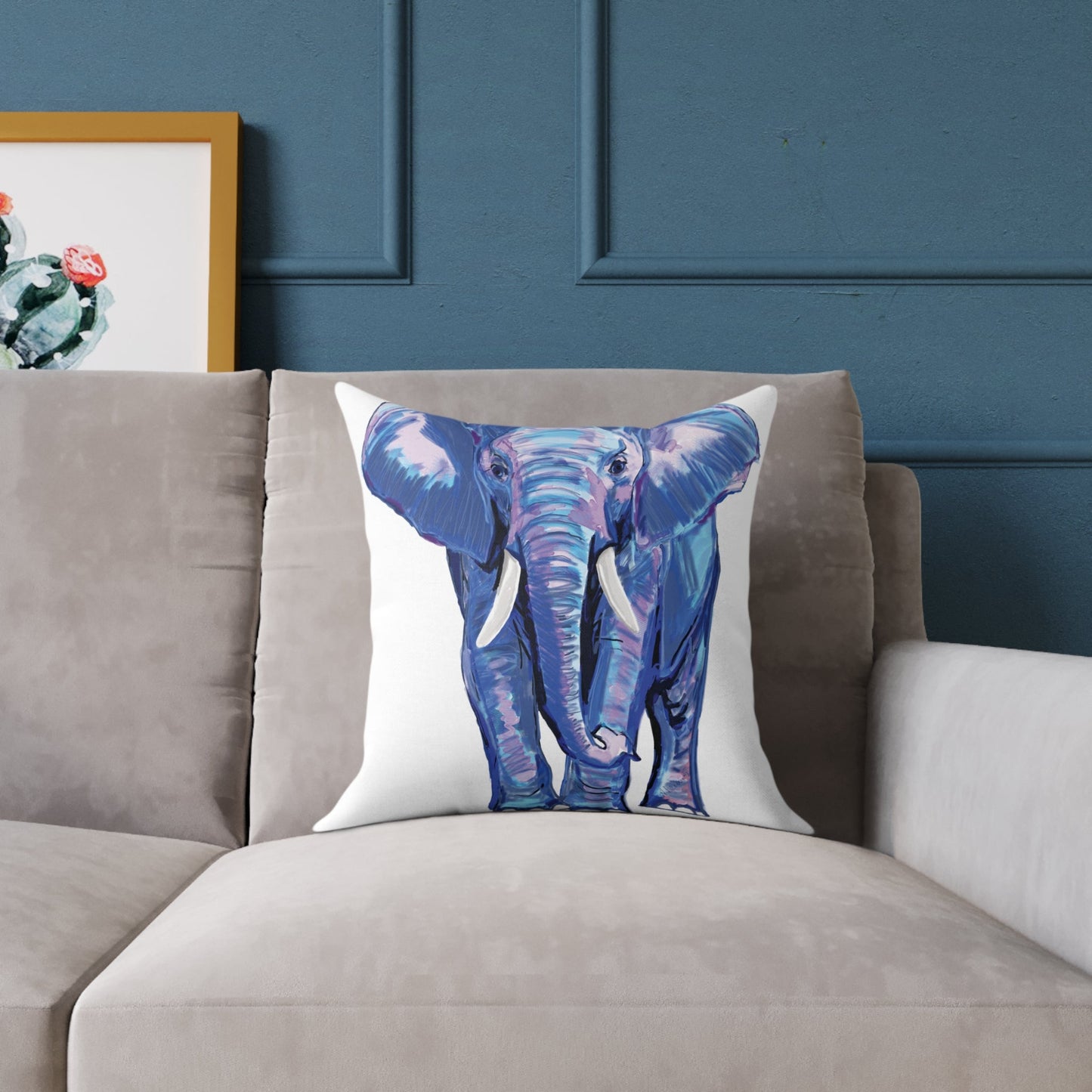 Elephant Canvas Pillow - Throw Pillow for Living Room - Blue Cava