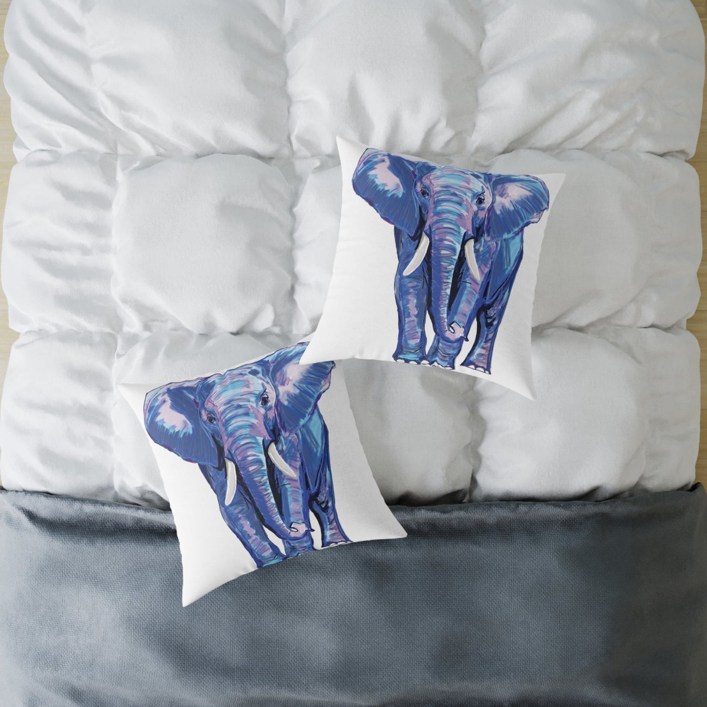 Elephant Canvas Pillow - Throw Pillow for Living Room - Blue Cava