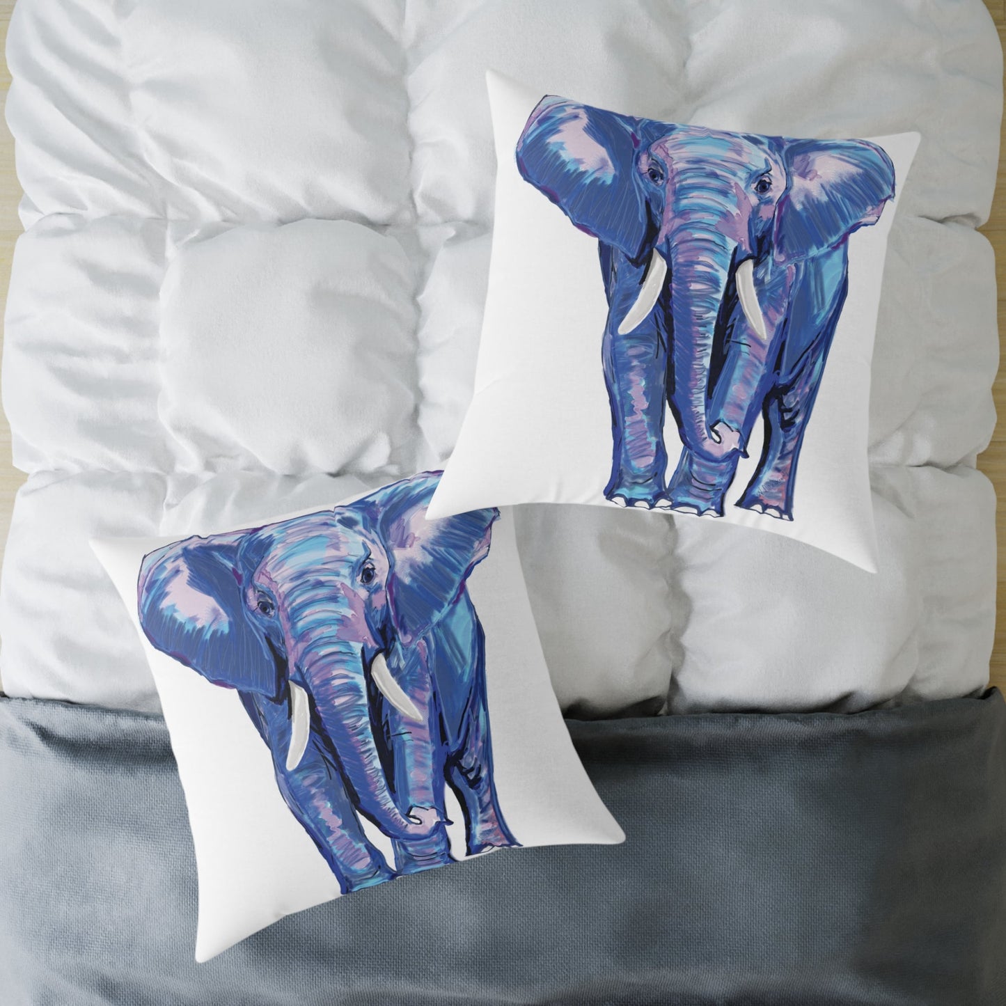 Elephant Canvas Pillow - Throw Pillow for Living Room - Blue Cava