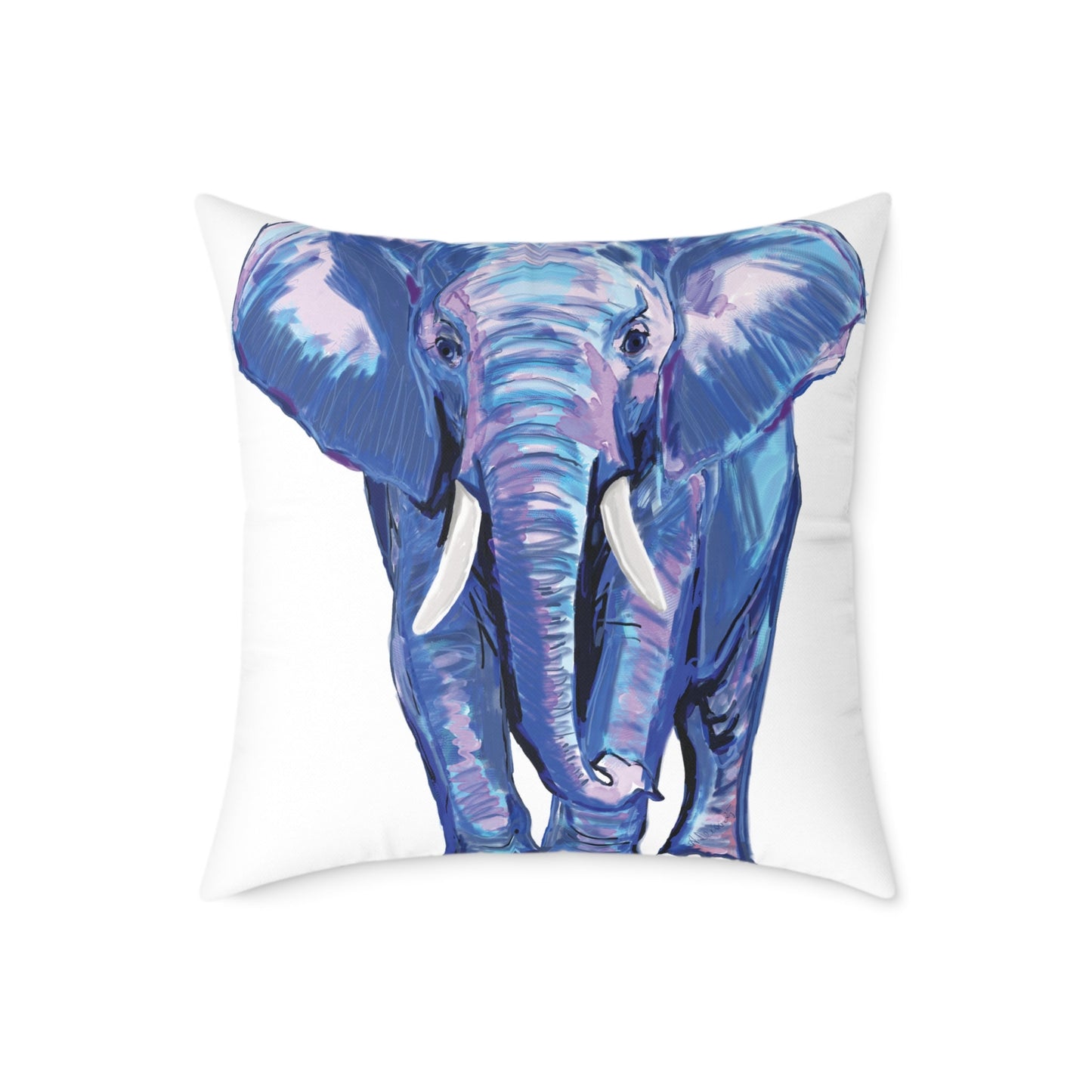 Elephant Canvas Pillow - Throw Pillow for Living Room - Blue Cava