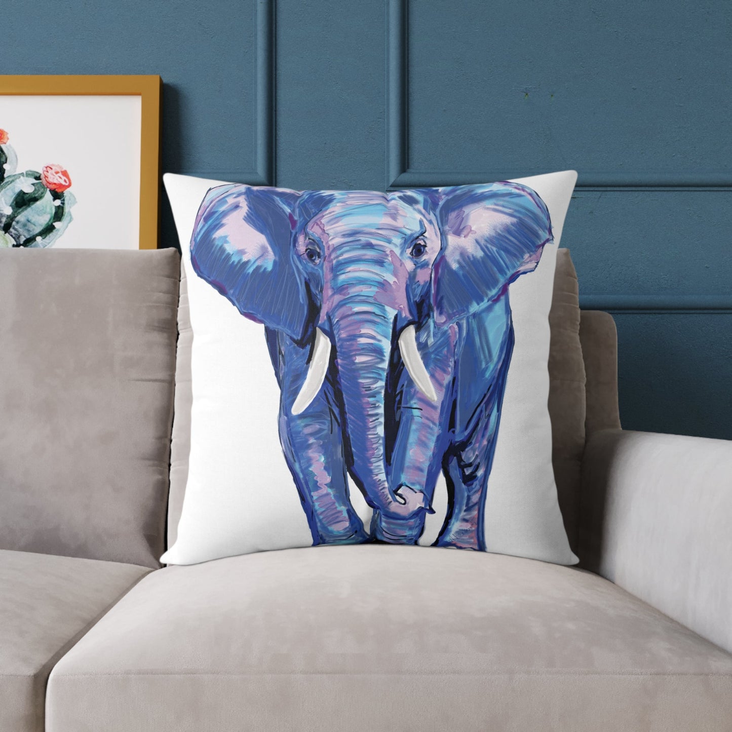 Elephant Canvas Pillow - Throw Pillow for Living Room - Blue Cava