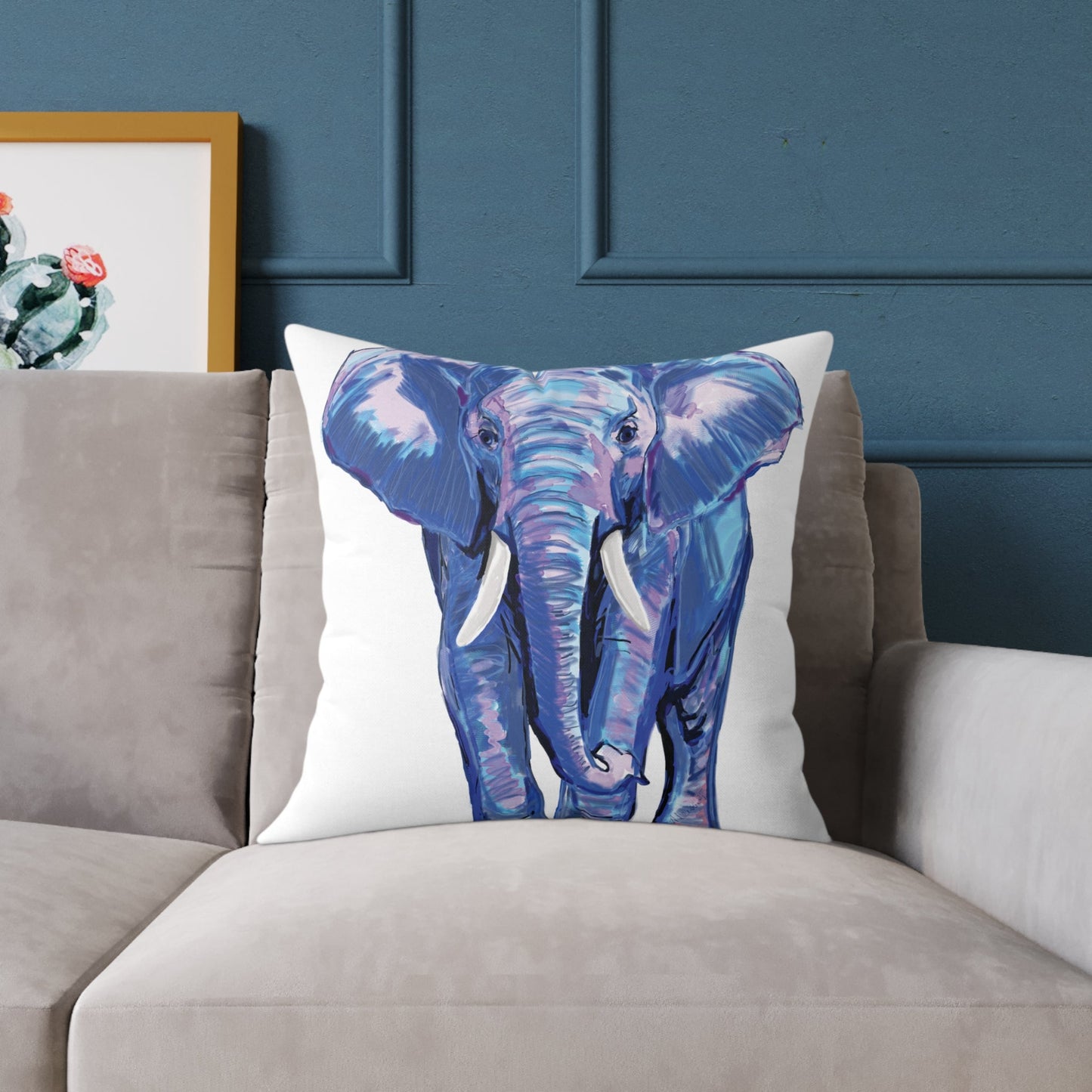 Elephant Canvas Pillow - Throw Pillow for Living Room - Blue Cava