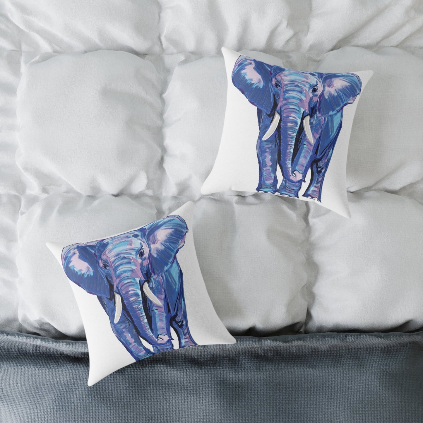 Elephant Canvas Pillow - Throw Pillow for Living Room - Blue Cava