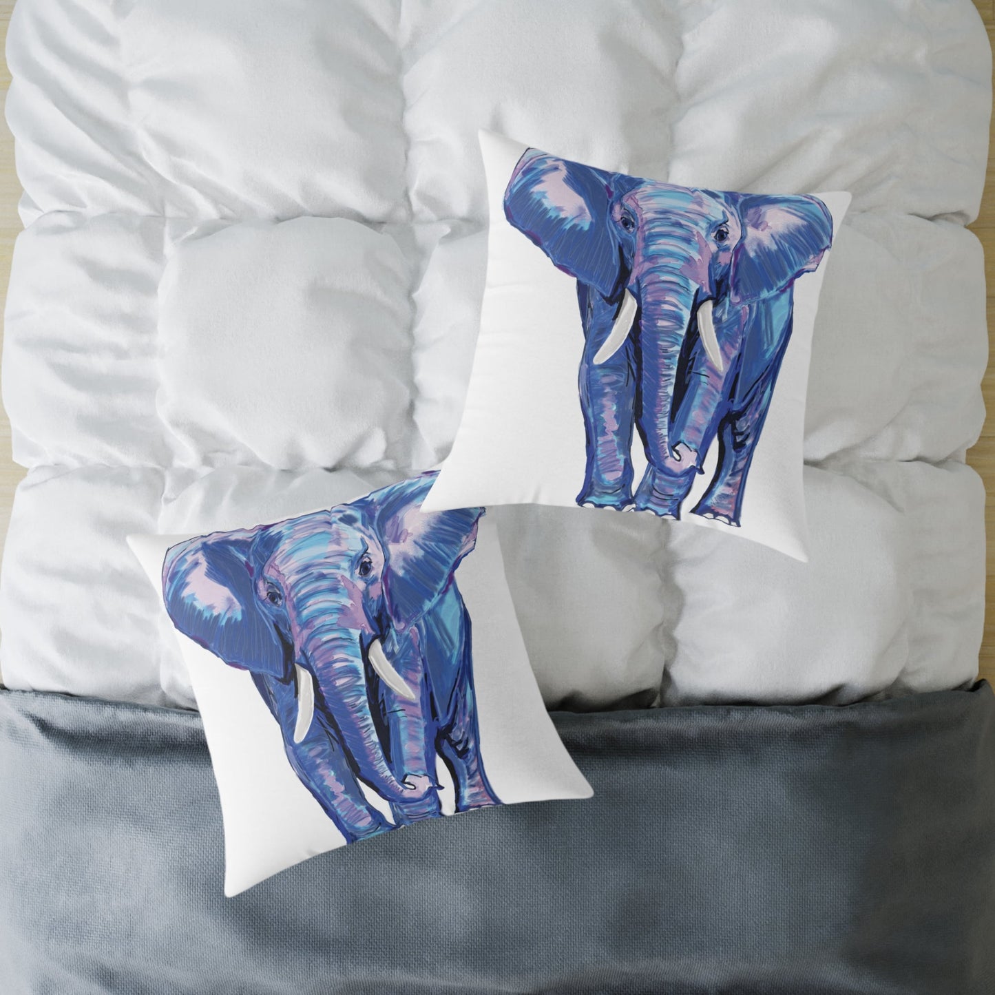 Elephant Canvas Pillow - Throw Pillow for Living Room - Blue Cava