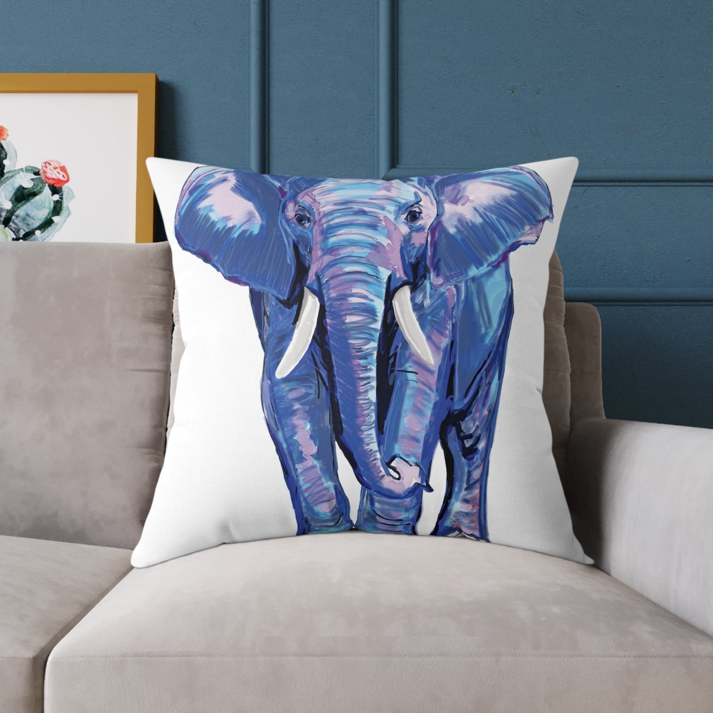 Elephant Canvas Pillow - Throw Pillow for Living Room - Blue Cava