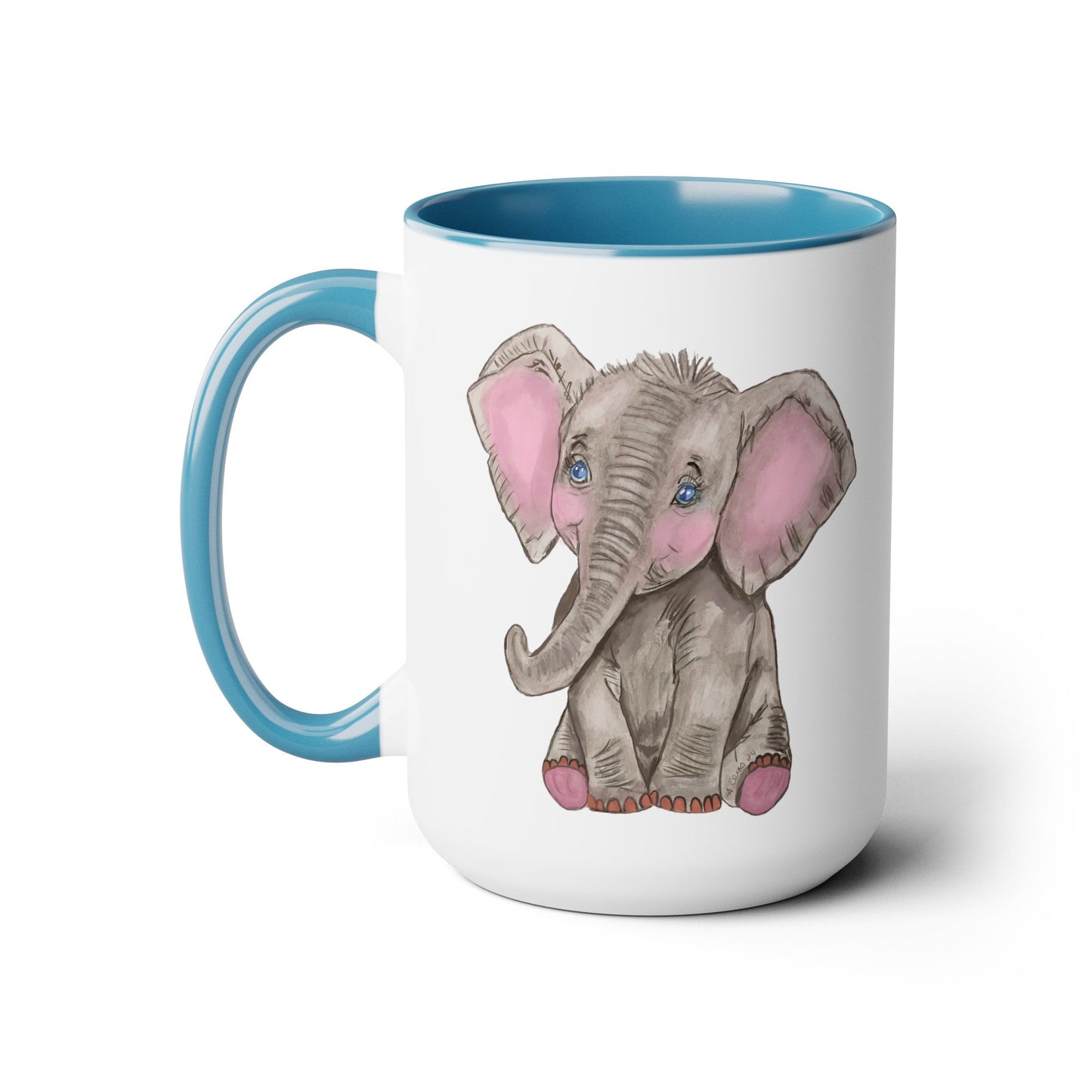 Elephant Two-Tone Coffee Mugs, 15oz - Blue Cava