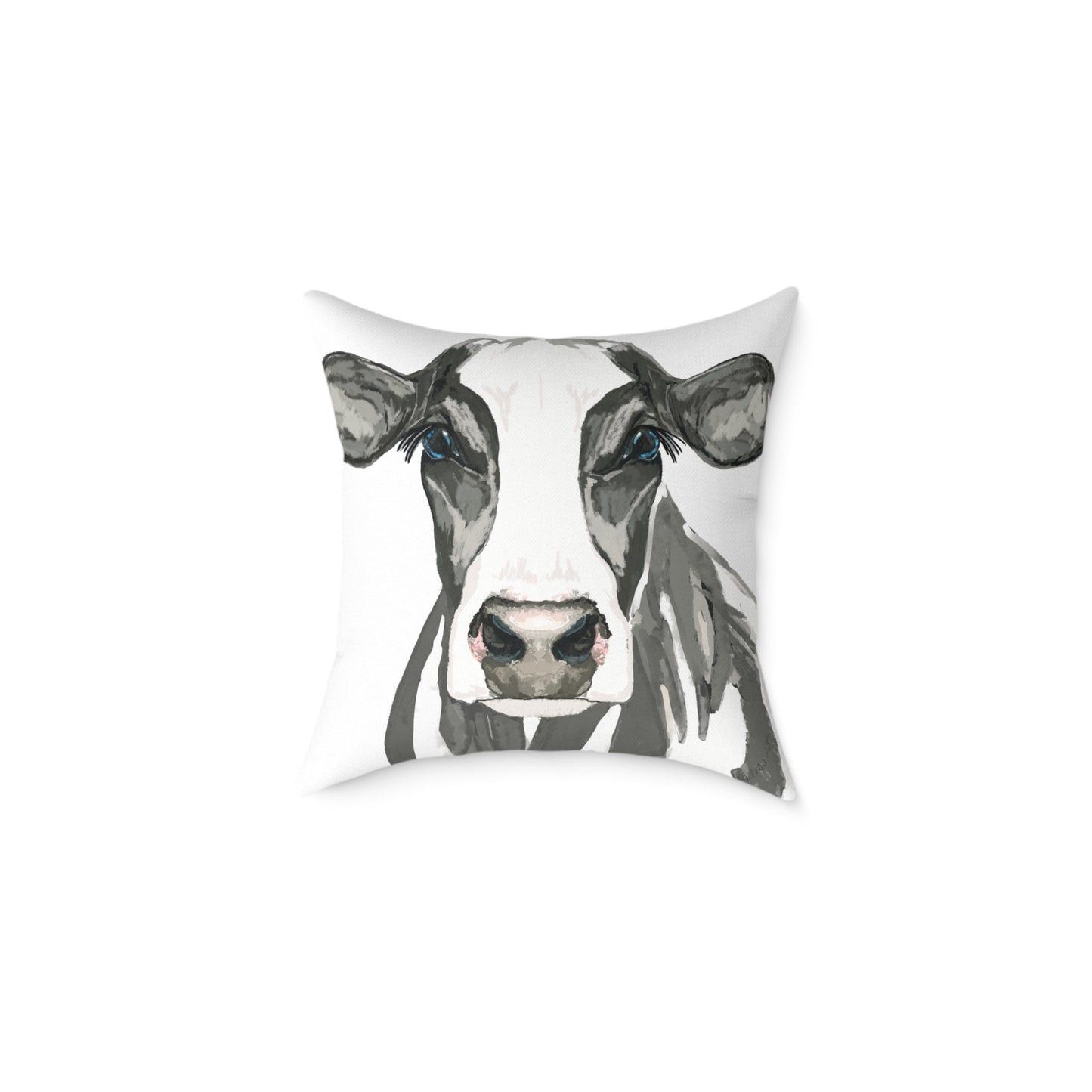 Farmhouse Cow Square Poly Canvas Pillows - Blue Cava