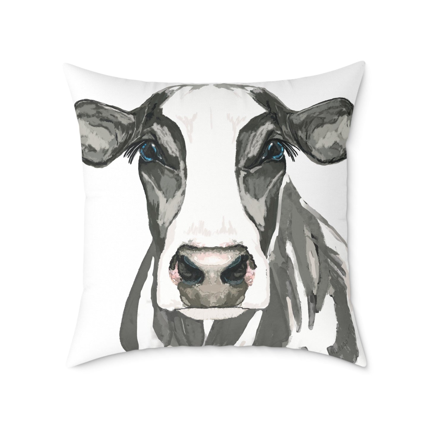 Farmhouse Cow Square Poly Canvas Pillows - Blue Cava