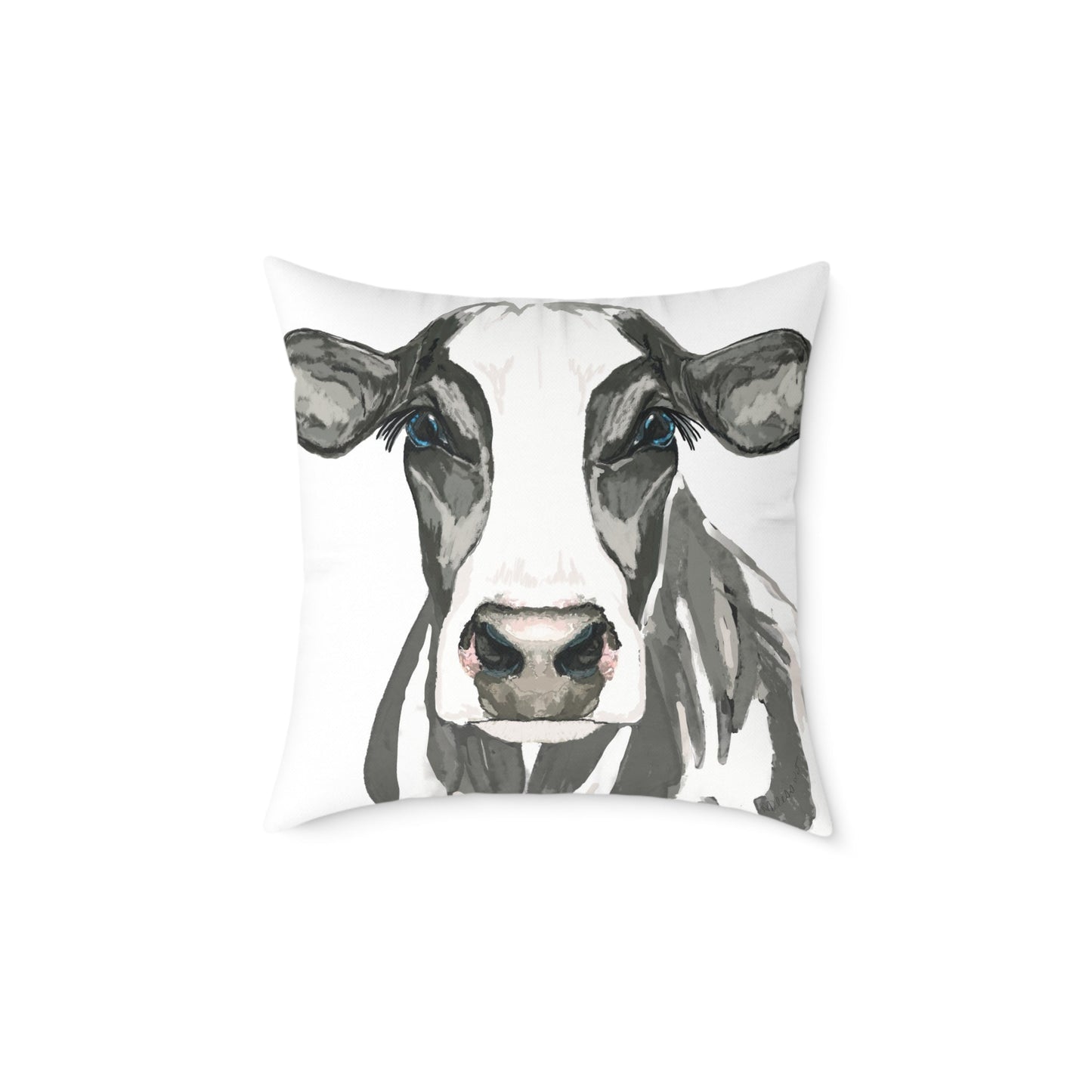 Farmhouse Cow Square Poly Canvas Pillows - Blue Cava