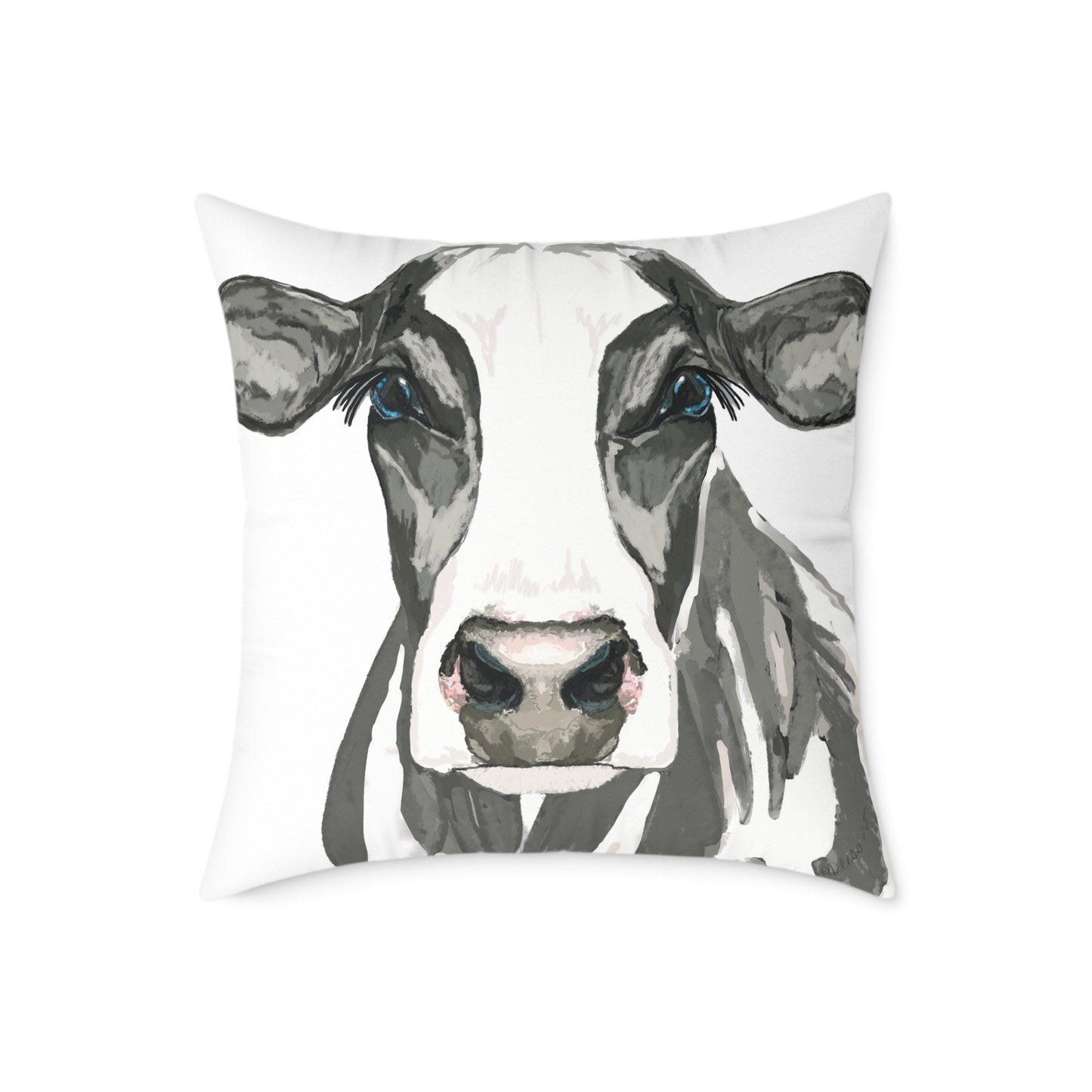 Farmhouse Cow Square Poly Canvas Pillows - Blue Cava