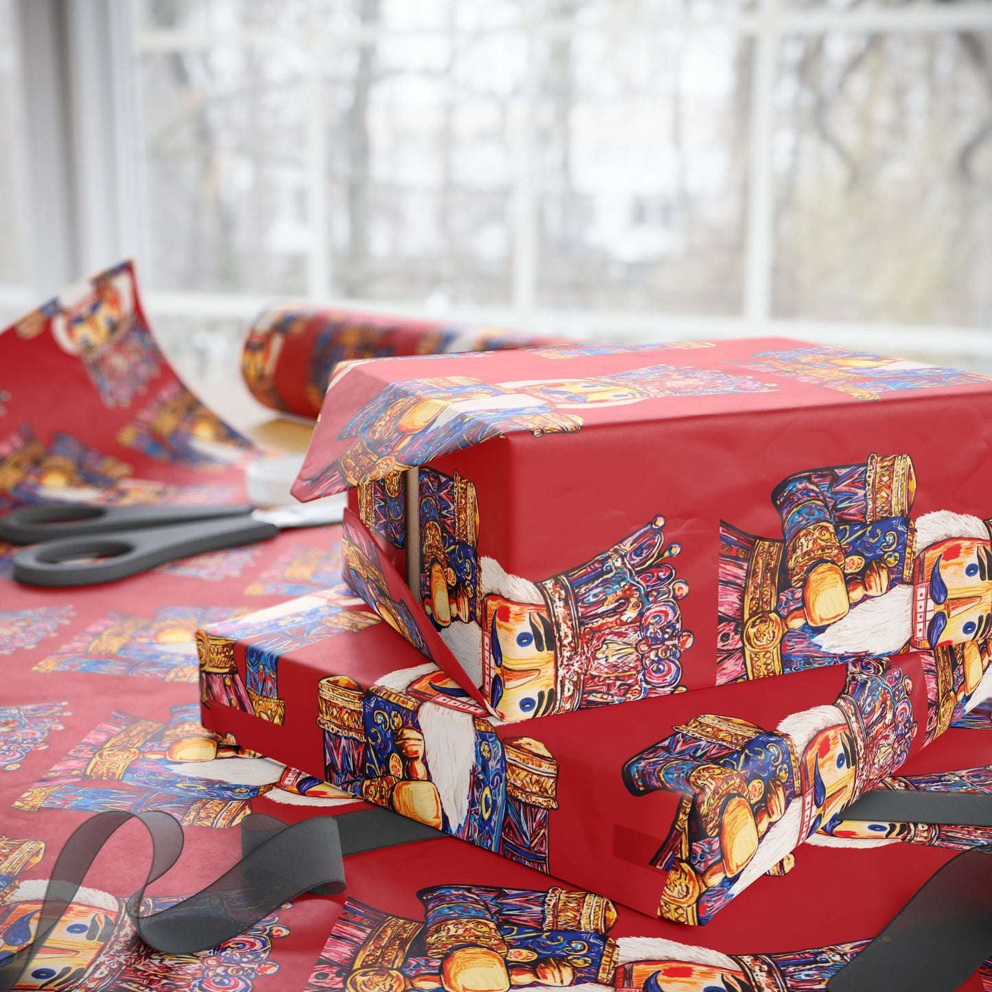 Festive Christmas Nutcracker Wrapping Papers, Holiday Wrapping Eco - Friendly - Blue Cava