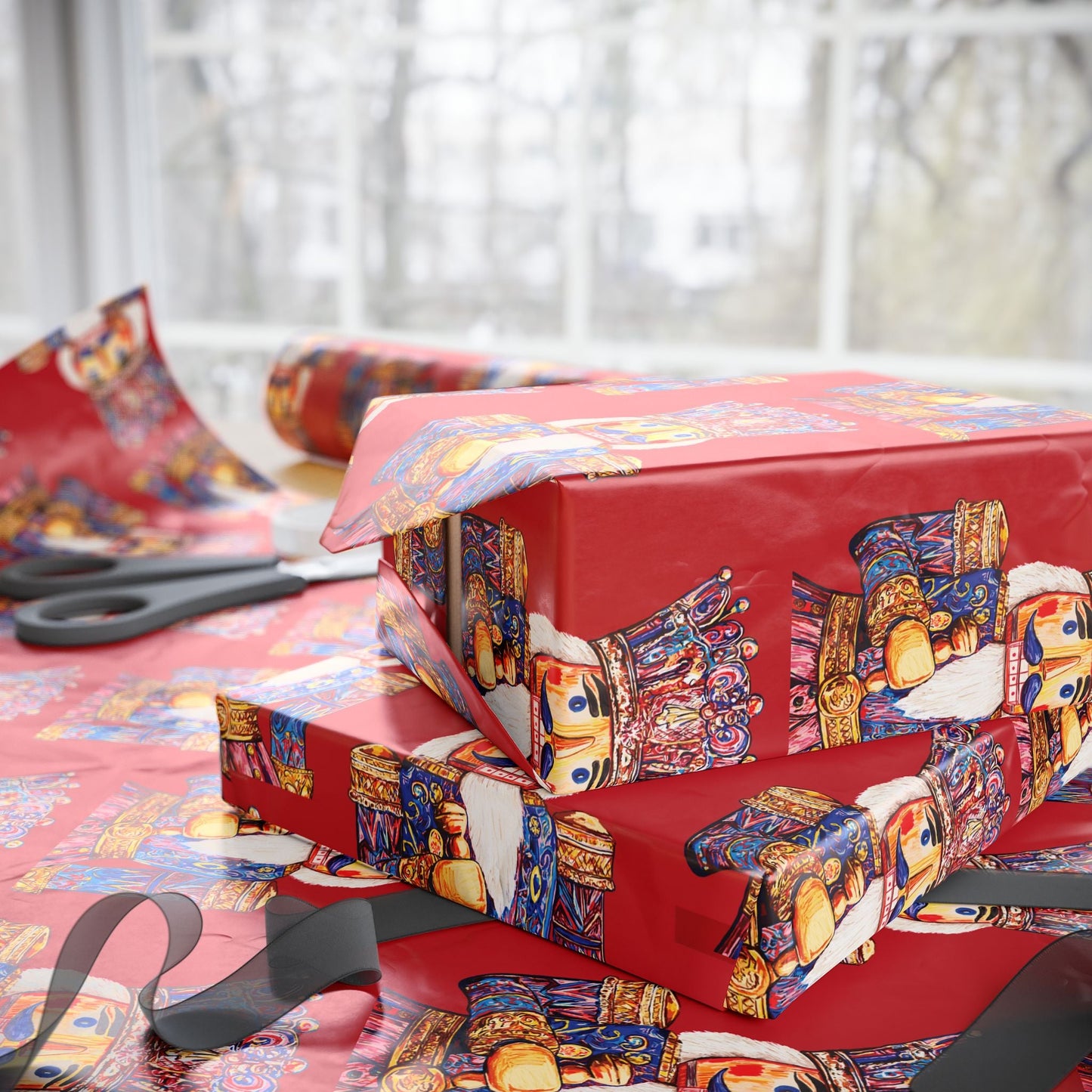 Festive Christmas Nutcracker Wrapping Papers, Holiday Wrapping Eco - Friendly - Blue Cava