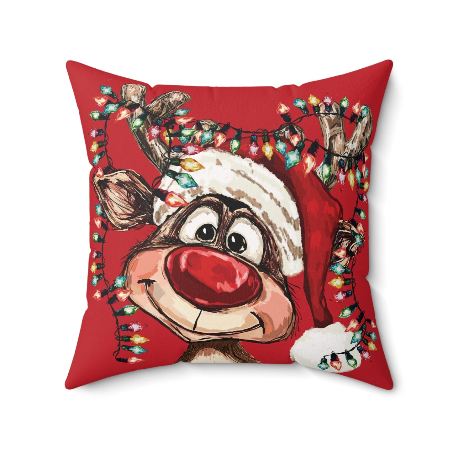 Festive Christmas Reindeer Throw Pillow, Holiday Accent, Festive Home Decor - Blue Cava