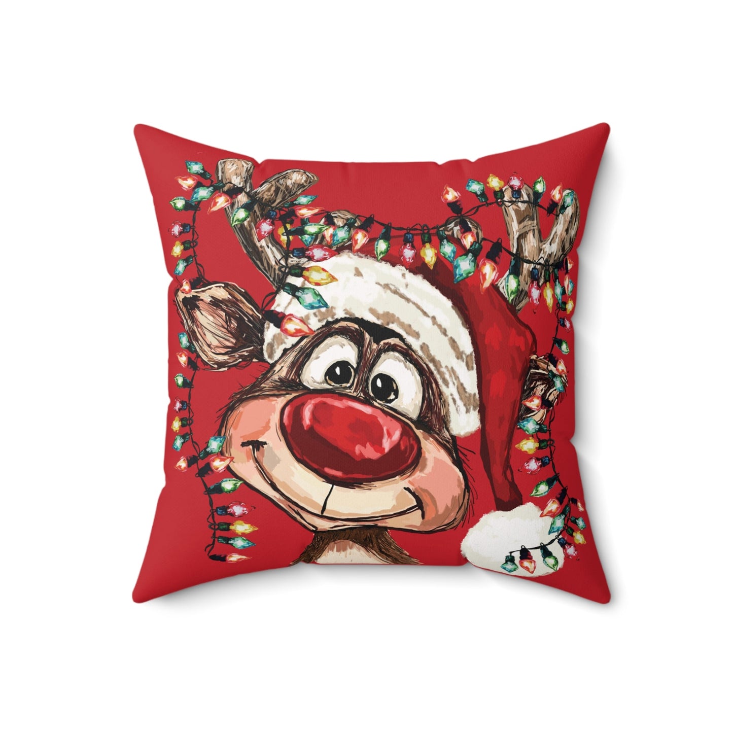 Festive Christmas Reindeer Throw Pillow, Holiday Accent, Festive Home Decor - Blue Cava