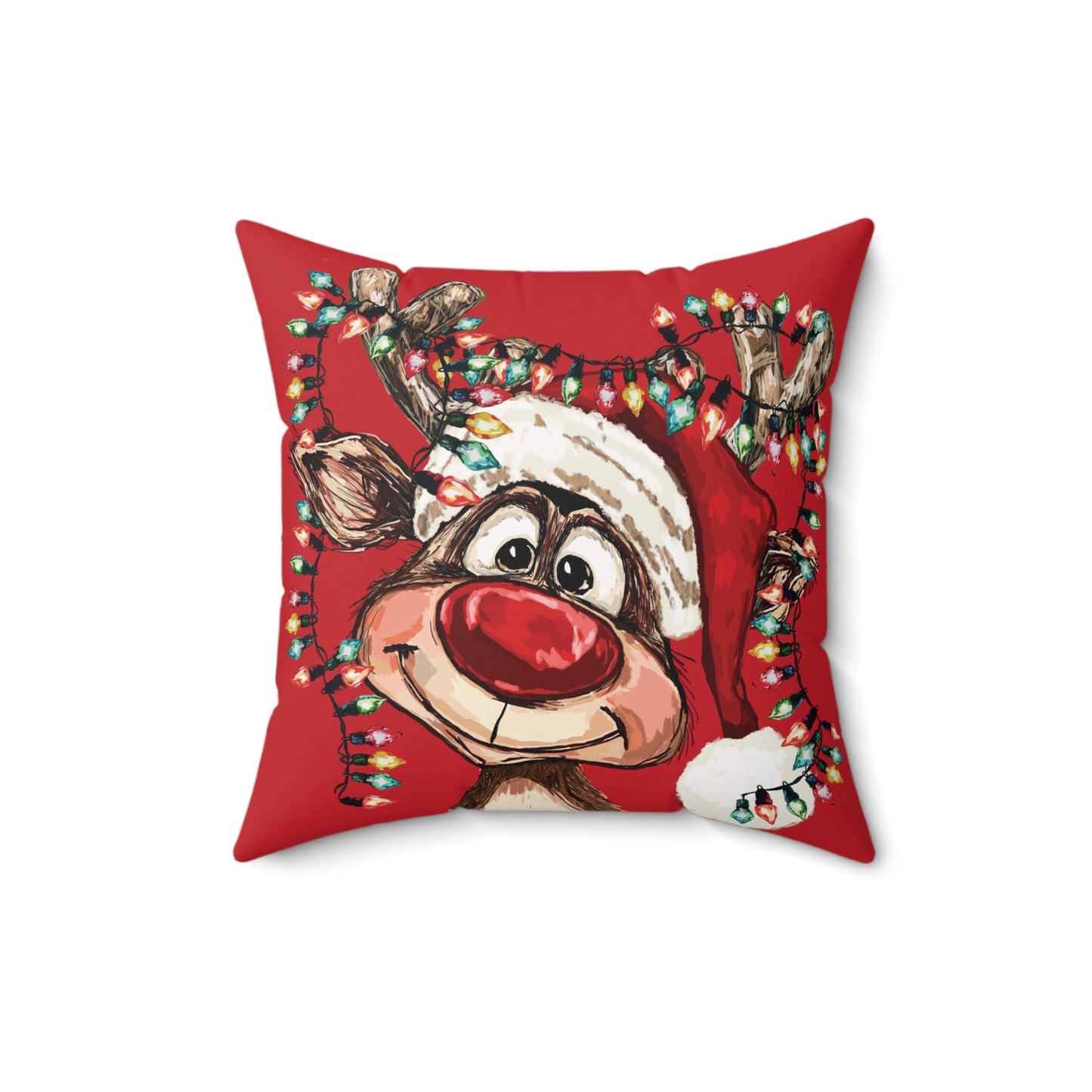 Festive Christmas Reindeer Throw Pillow, Holiday Accent, Festive Home Decor - Blue Cava