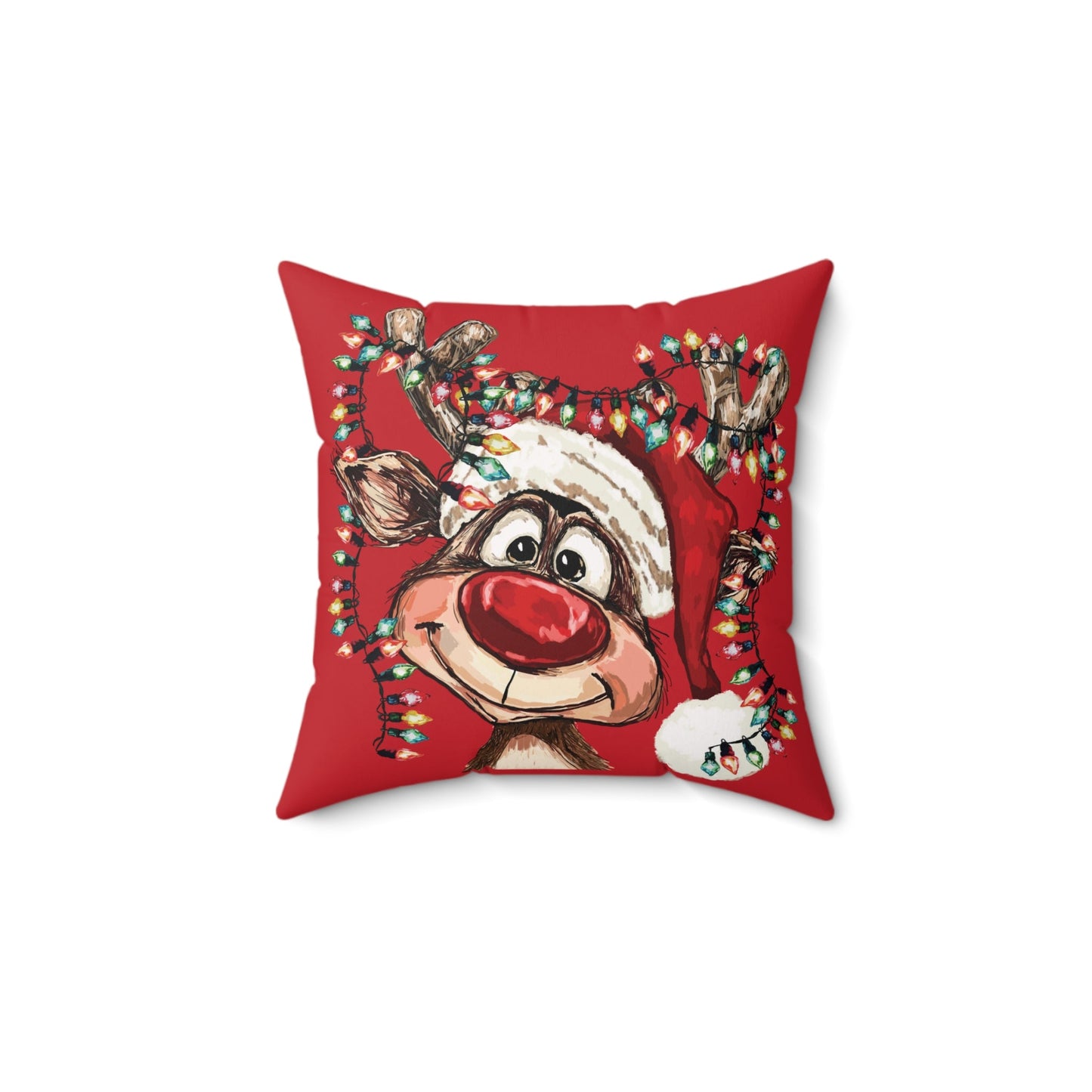 Festive Christmas Reindeer Throw Pillow, Holiday Accent, Festive Home Decor - Blue Cava