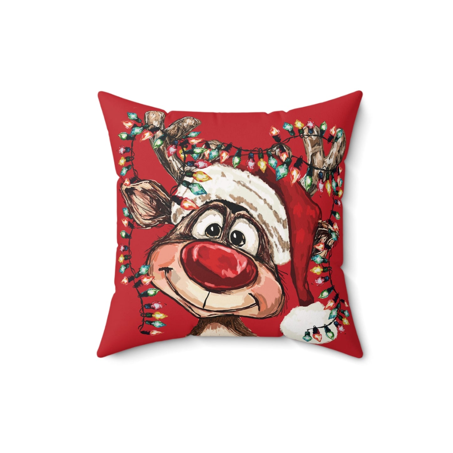 Festive Christmas Reindeer Throw Pillow, Holiday Accent, Festive Home Decor - Blue Cava