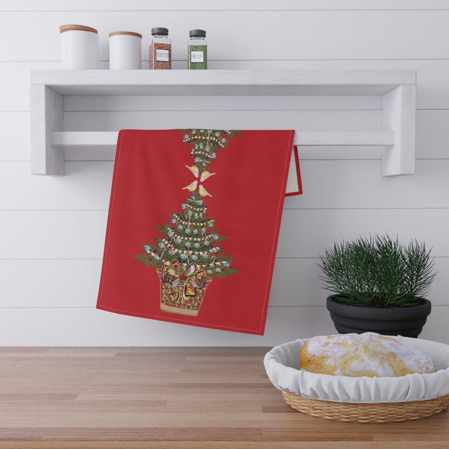 Festive Christmas Tree Tea Towels, Christmas Kitchen Decor, Holiday Decor, Seasonal Linens - Blue Cava