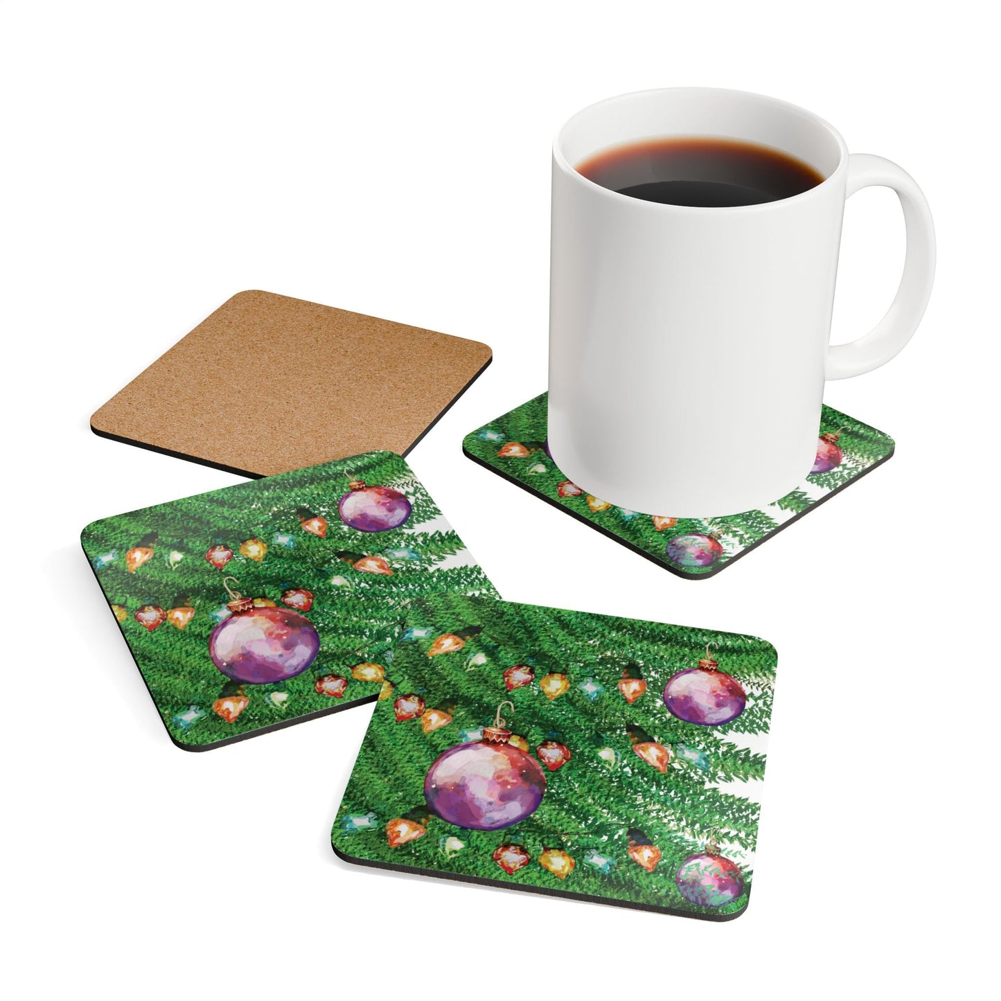 Festive Corkwood Coaster Set, Eco - Friendly Coasters - Blue Cava