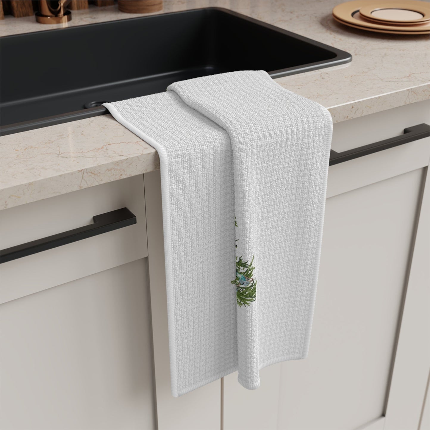 Festive Holiday Microfiber Waffle Towel, Christmas Kitchen Decor - Blue Cava