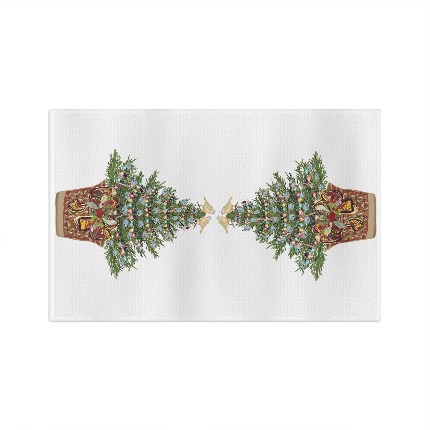 Festive Holiday Microfiber Waffle Towel, Christmas Kitchen Decor - Blue Cava