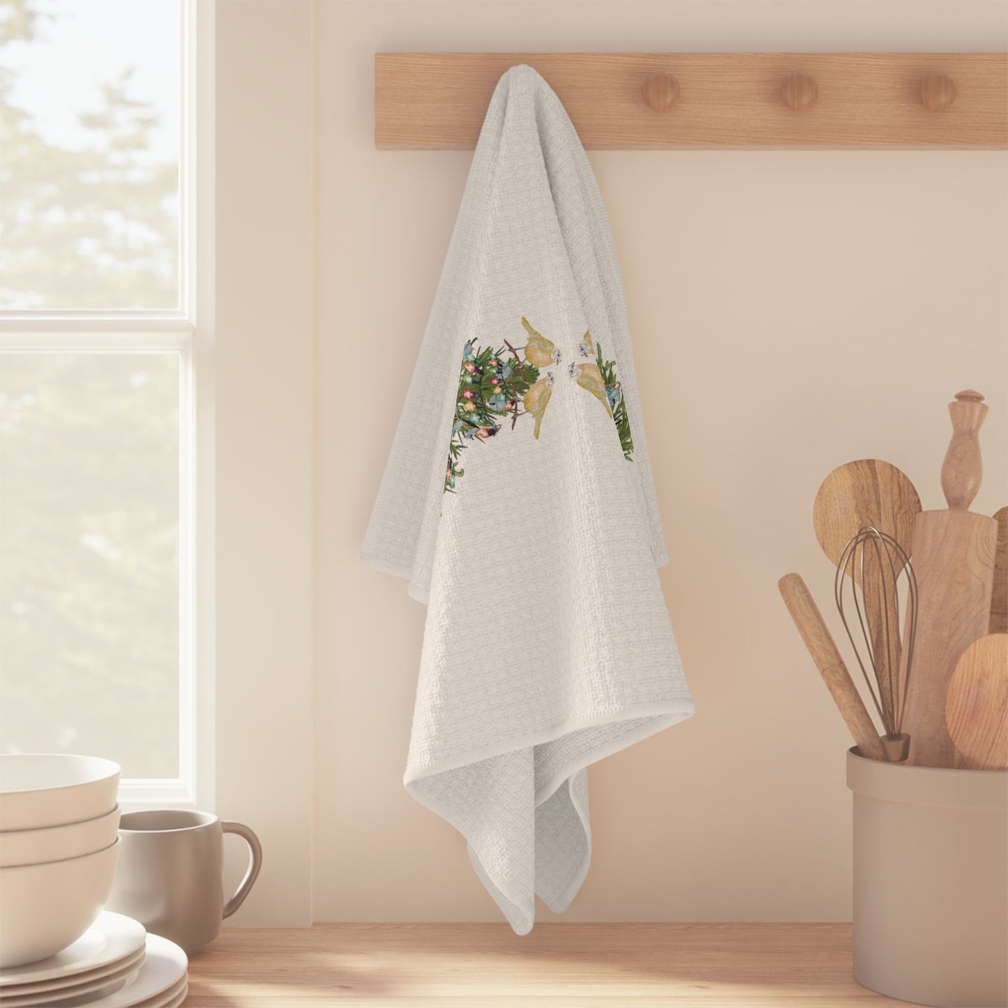Festive Holiday Microfiber Waffle Towel, Christmas Kitchen Decor - Blue Cava