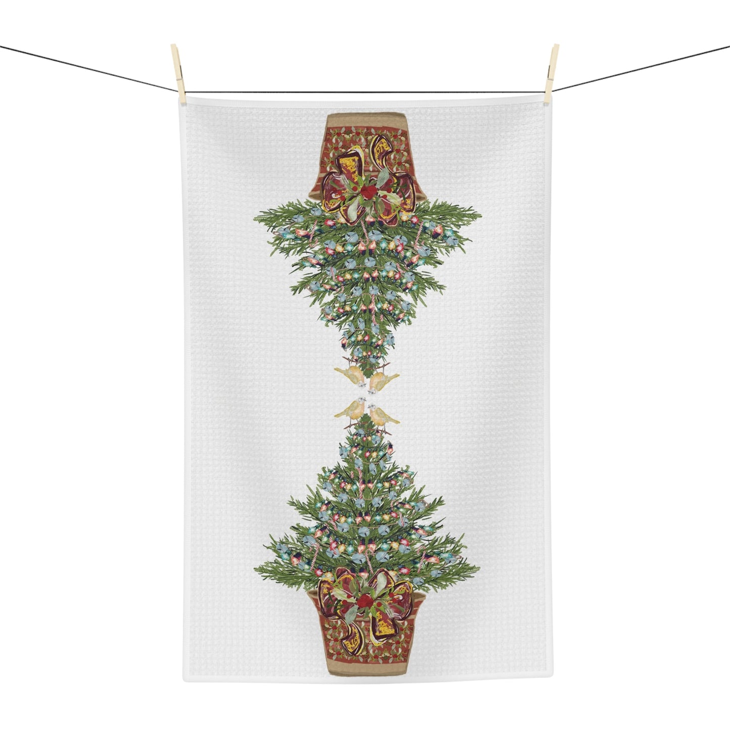 Festive Holiday Microfiber Waffle Towel, Christmas Kitchen Decor - Blue Cava