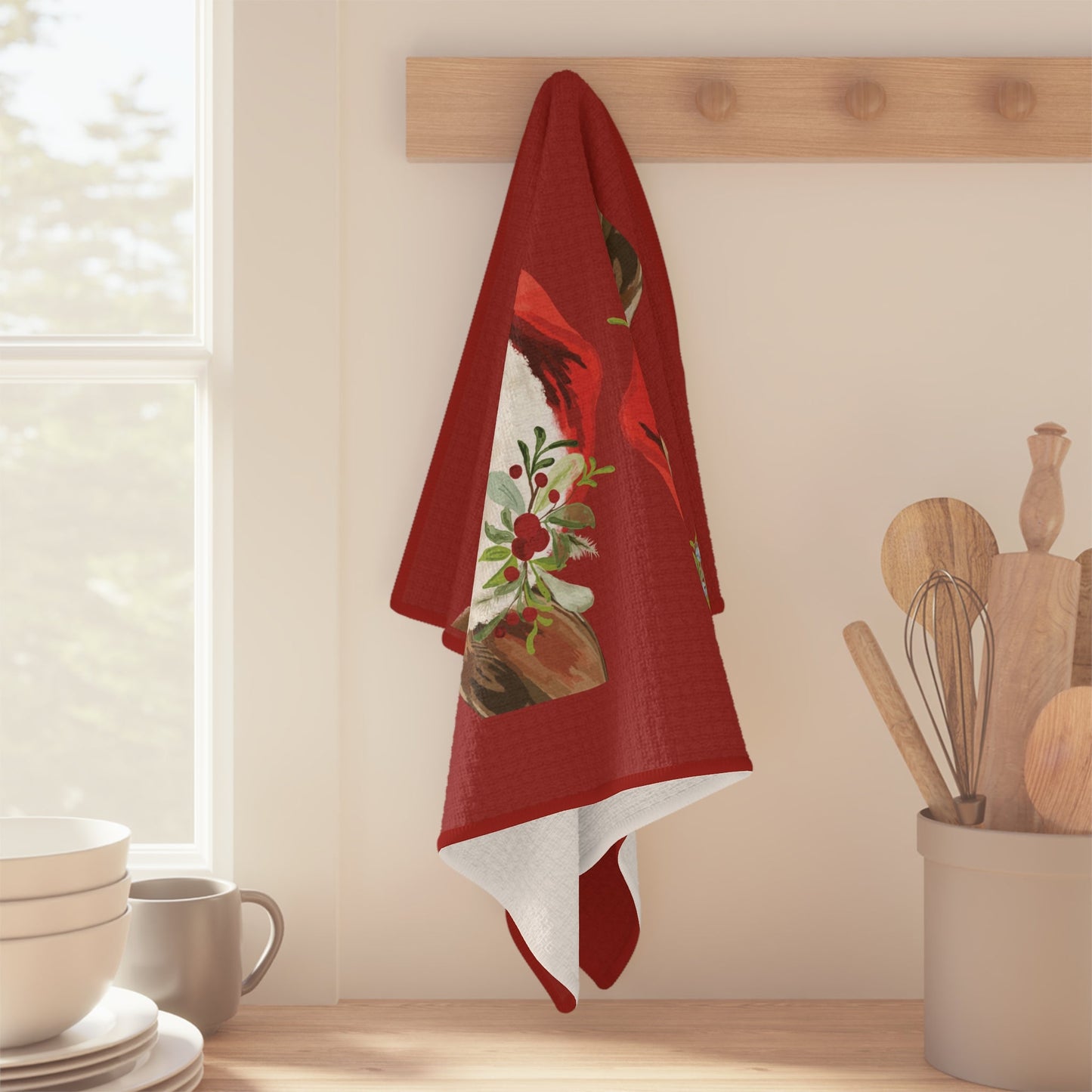 Festive Reindeer “Cinnamon” Microfiber Waffle Kitchen Towel - Blue Cava