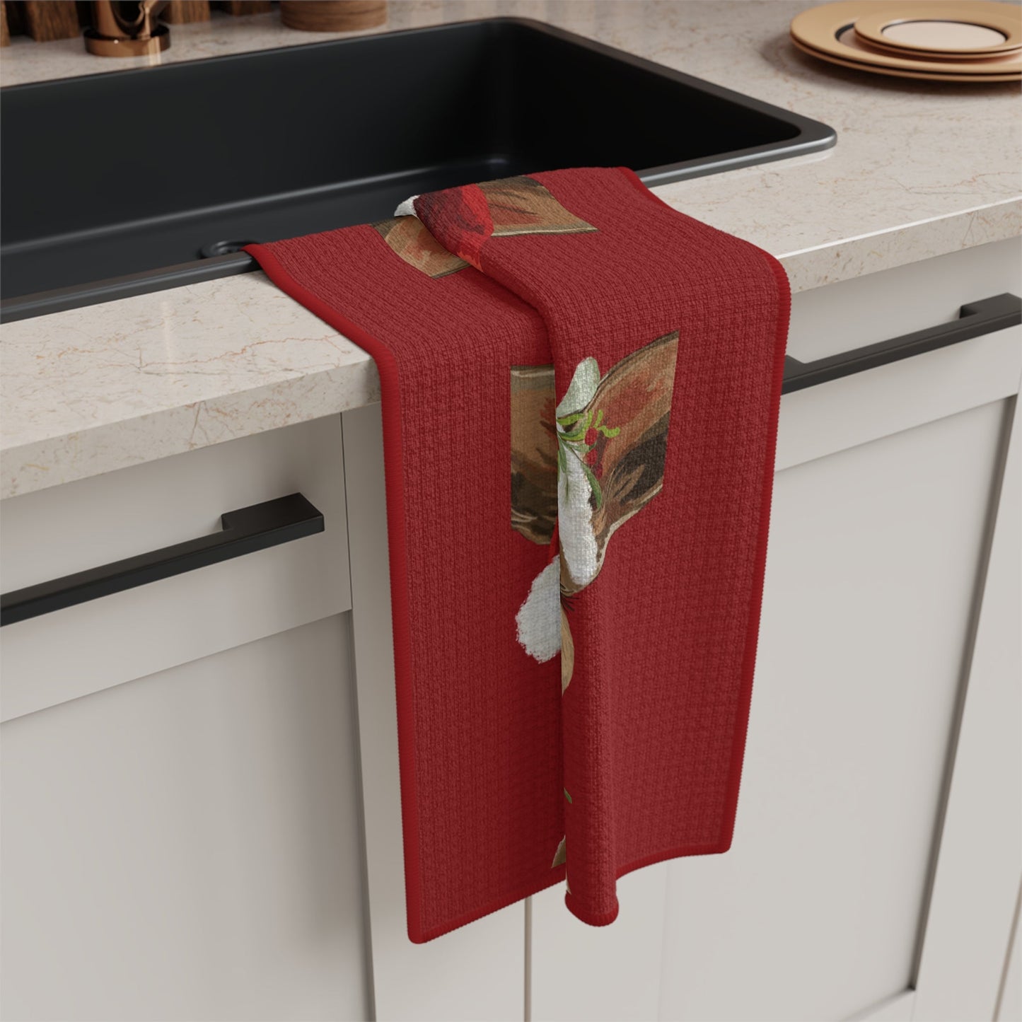 Festive Reindeer “Cinnamon” Microfiber Waffle Kitchen Towel - Blue Cava