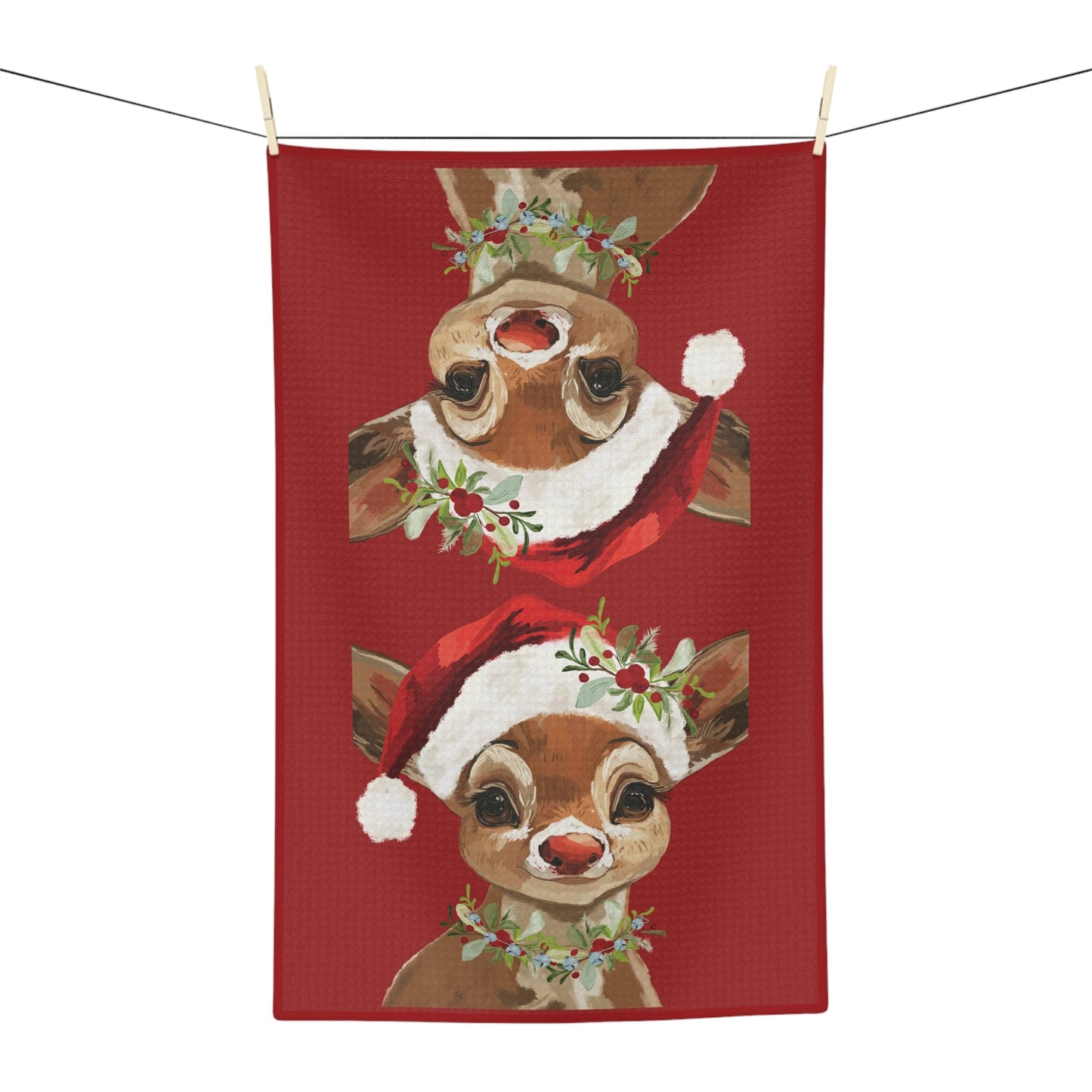 Festive Reindeer “Cinnamon” Microfiber Waffle Kitchen Towel - Blue Cava