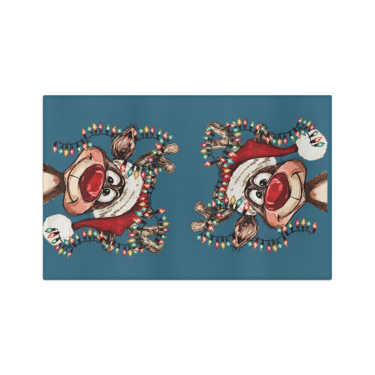 Festive Reindeer Microfiber Waffle Kitchen Towel - Blue Cava