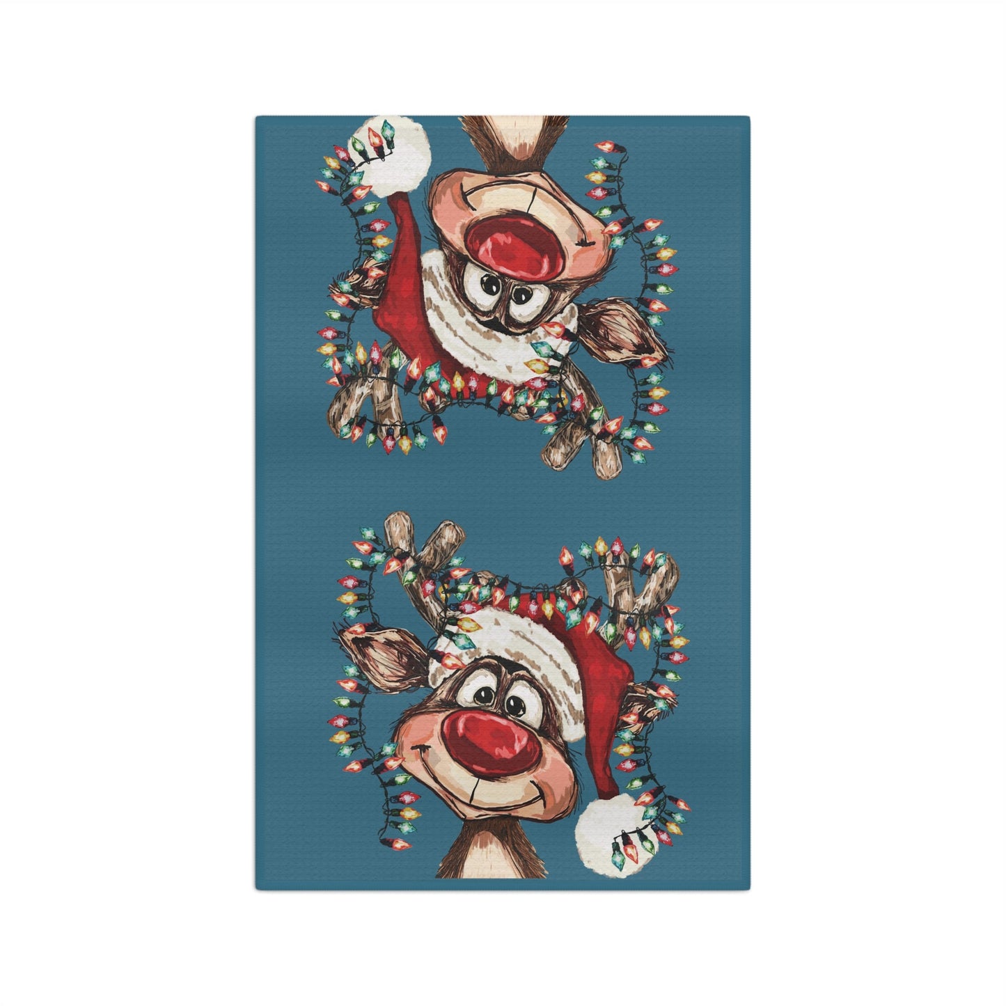 Festive Reindeer Microfiber Waffle Kitchen Towel - Blue Cava