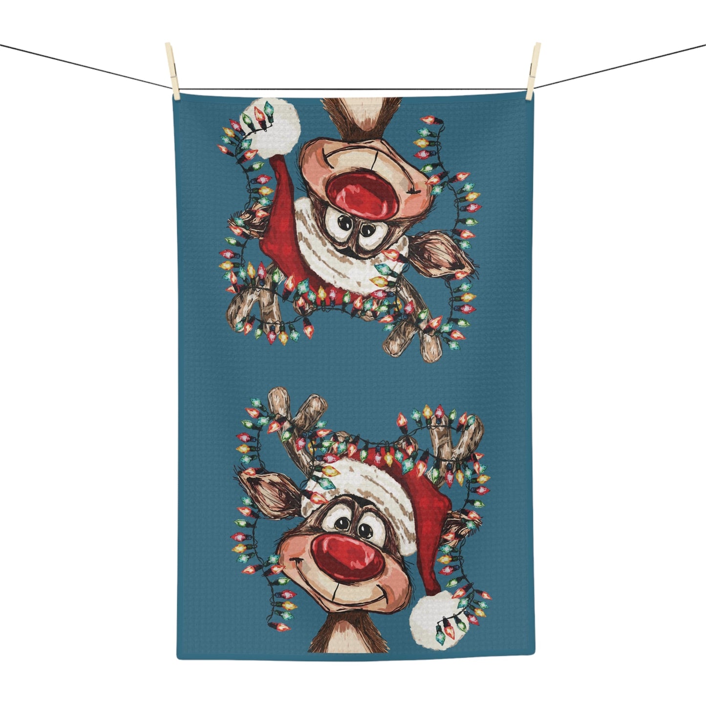 Festive Reindeer Microfiber Waffle Kitchen Towel - Blue Cava