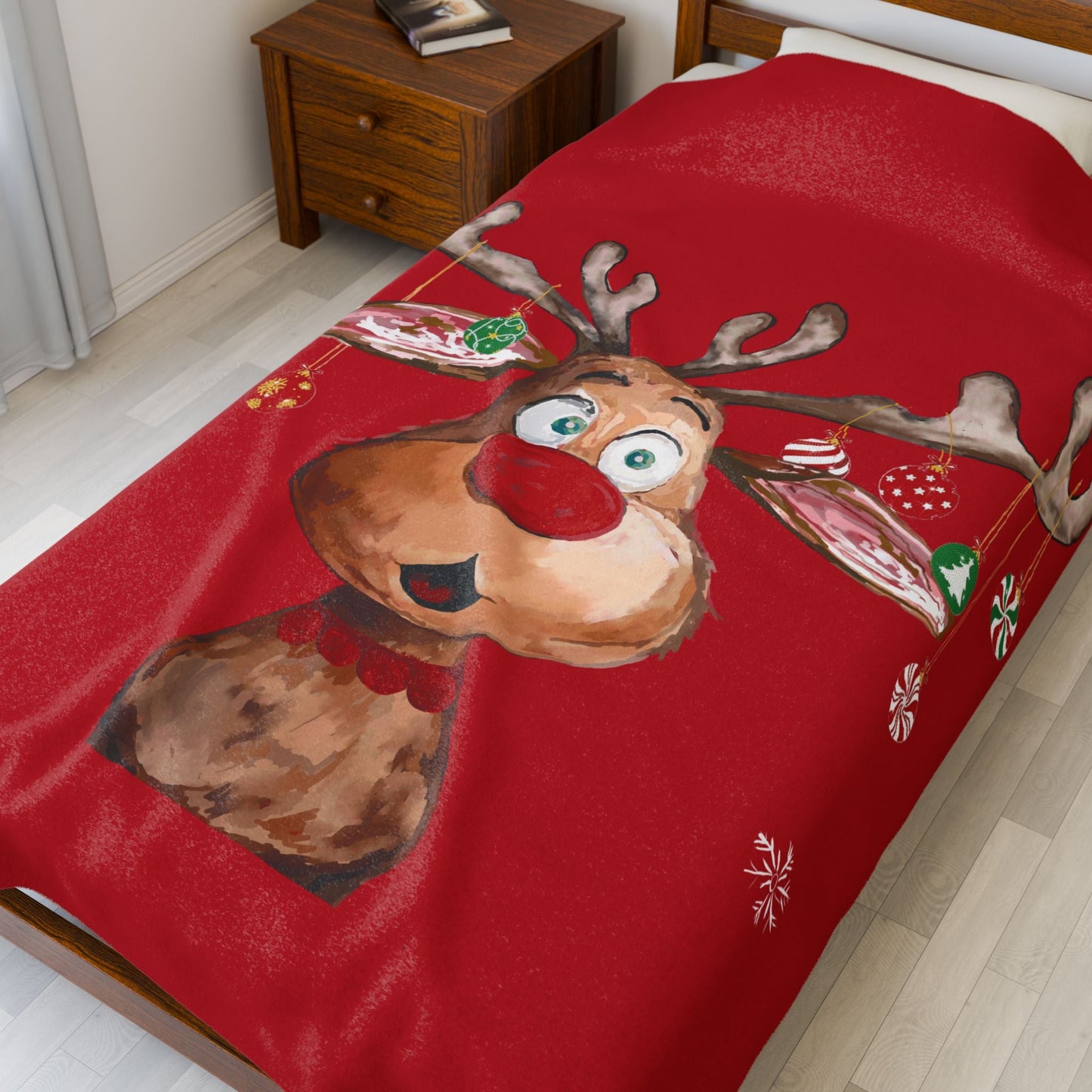 Festive Reindeer Plush Blanket | Cozy Holiday Decor - Blue Cava