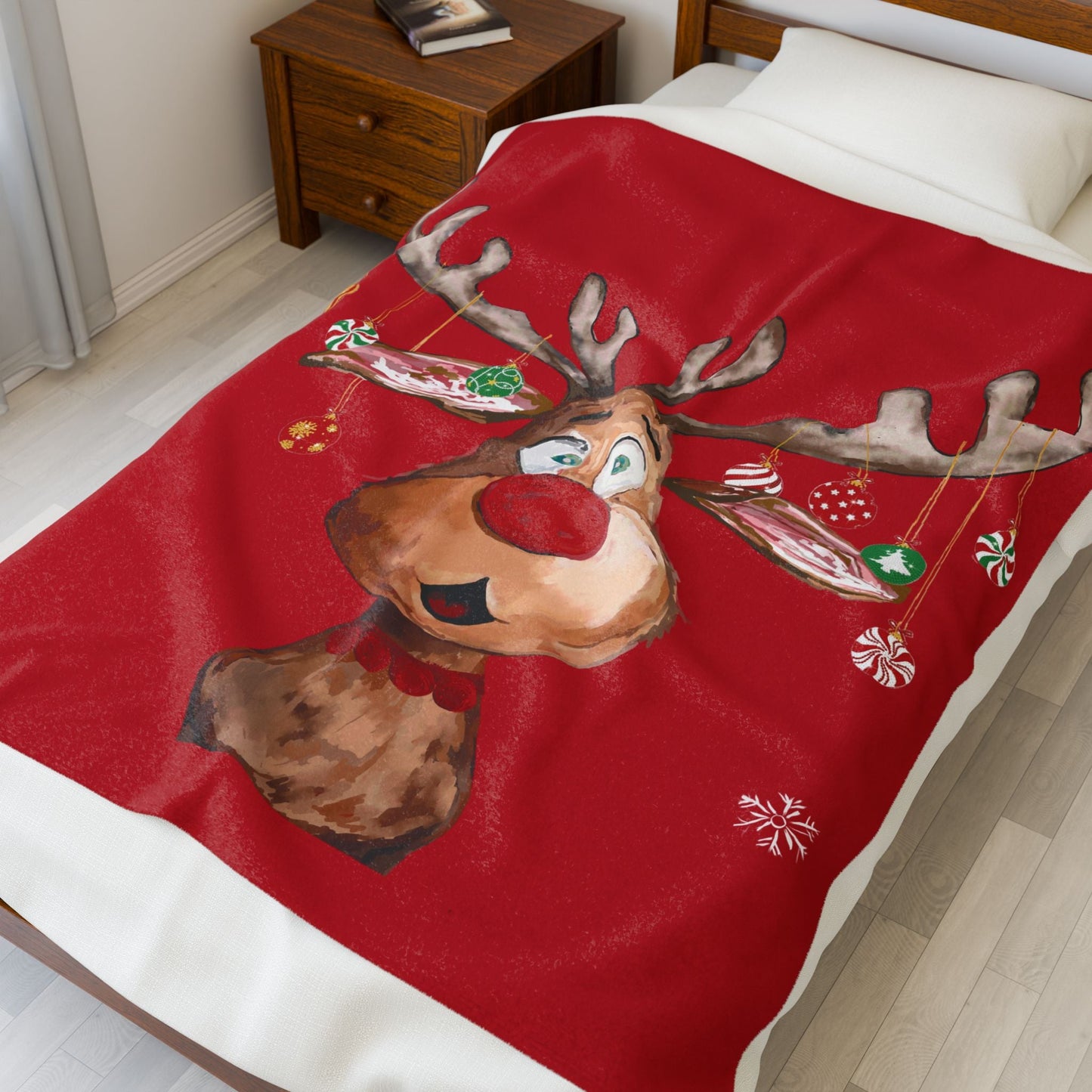 Festive Reindeer Plush Blanket | Cozy Holiday Decor - Blue Cava