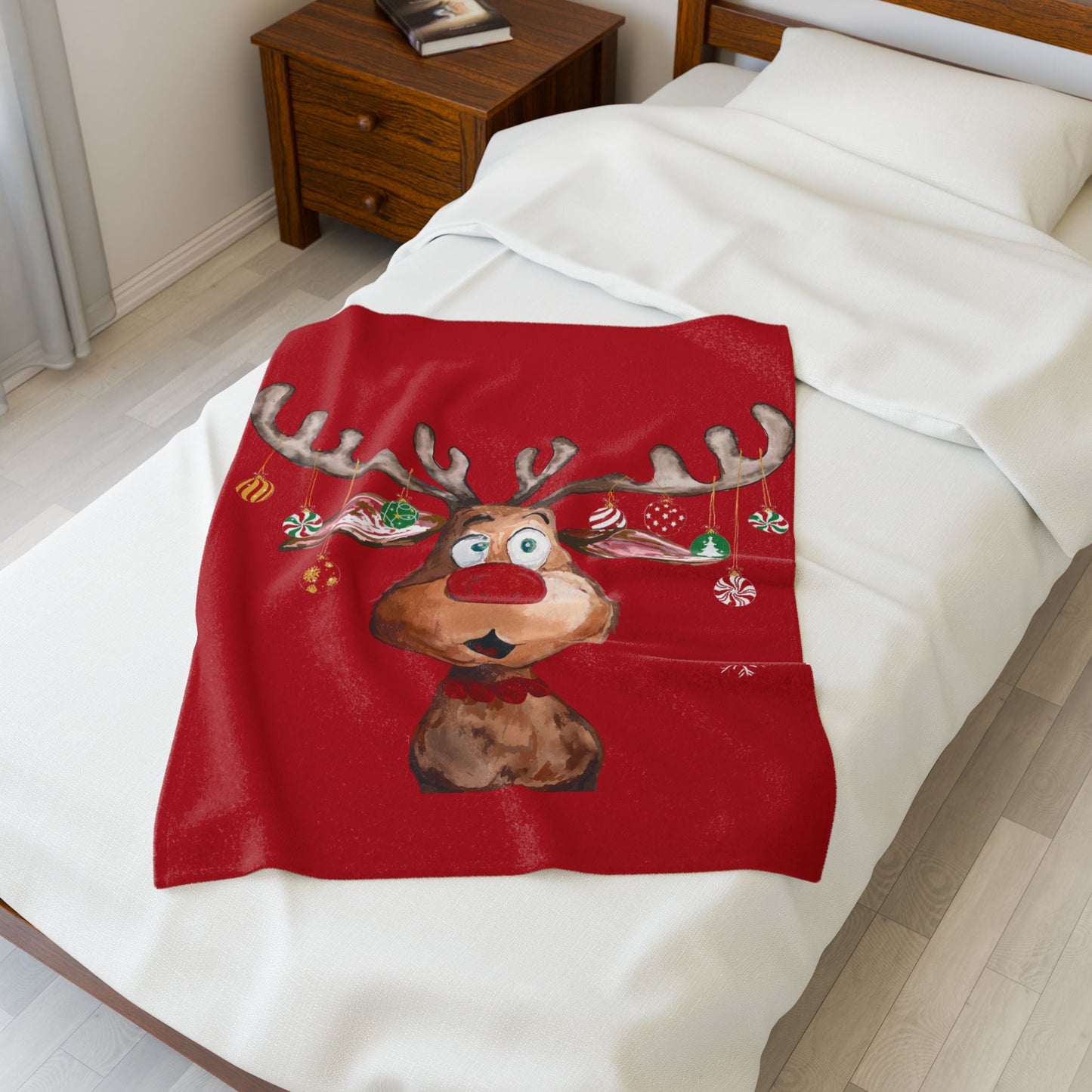 Festive Reindeer Plush Blanket | Cozy Holiday Decor - Blue Cava