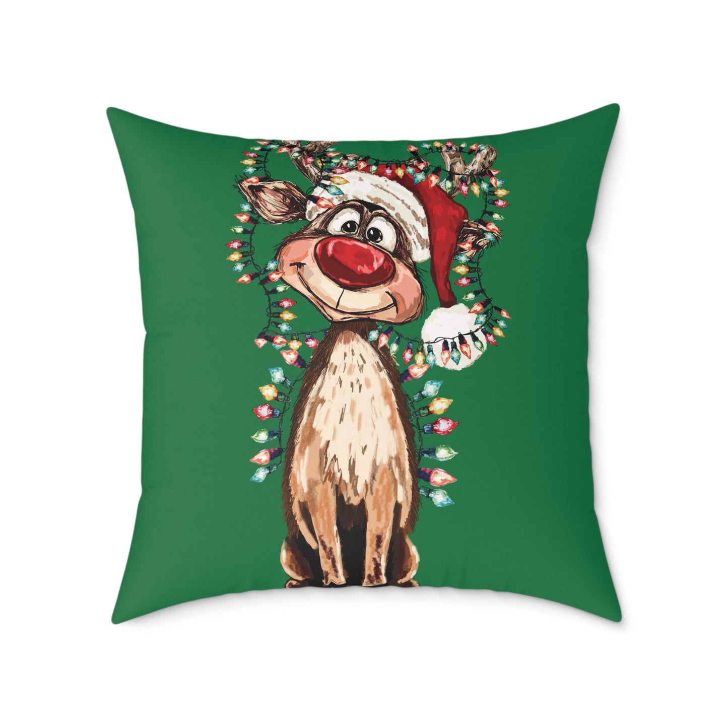 Festive Reindeer Throw Pillow - Christmas Home Decor, Holiday Accents - Blue Cava