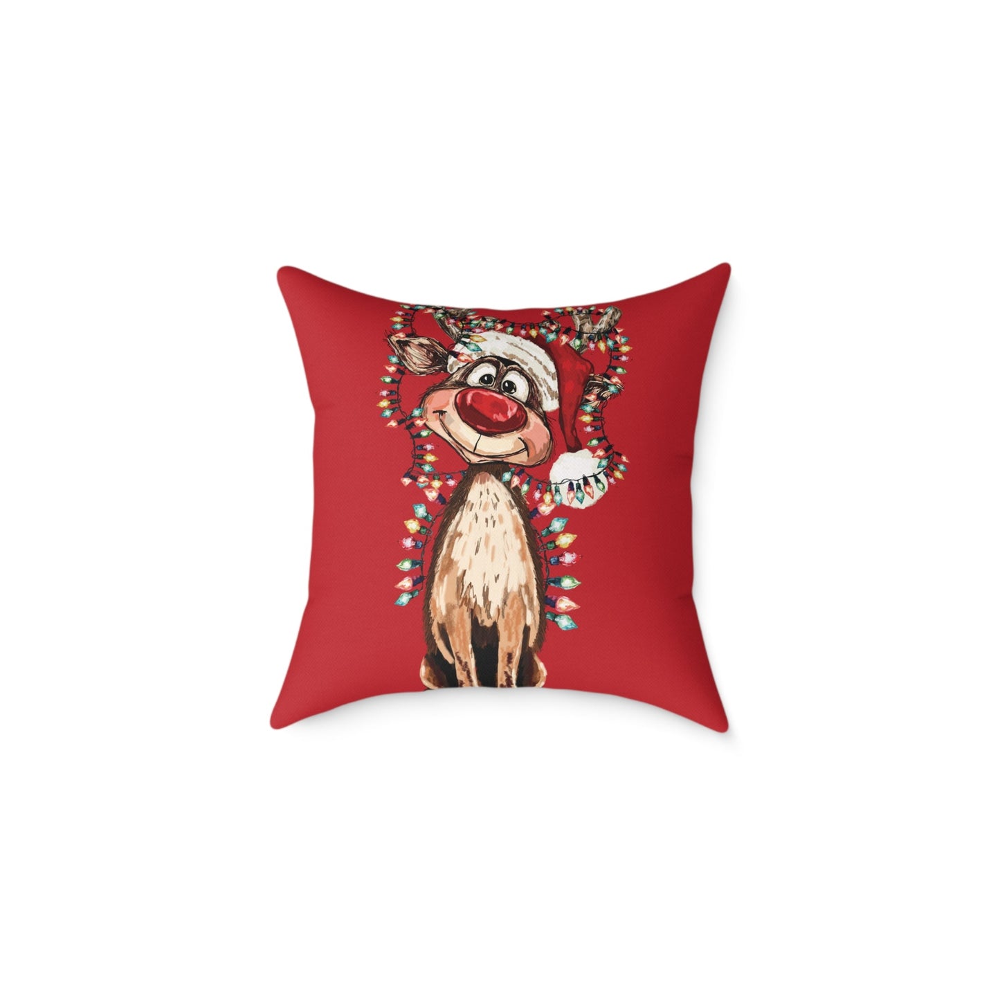 Festive Reindeer Throw Pillow - Christmas Home Decor, Holiday Accents - Blue Cava
