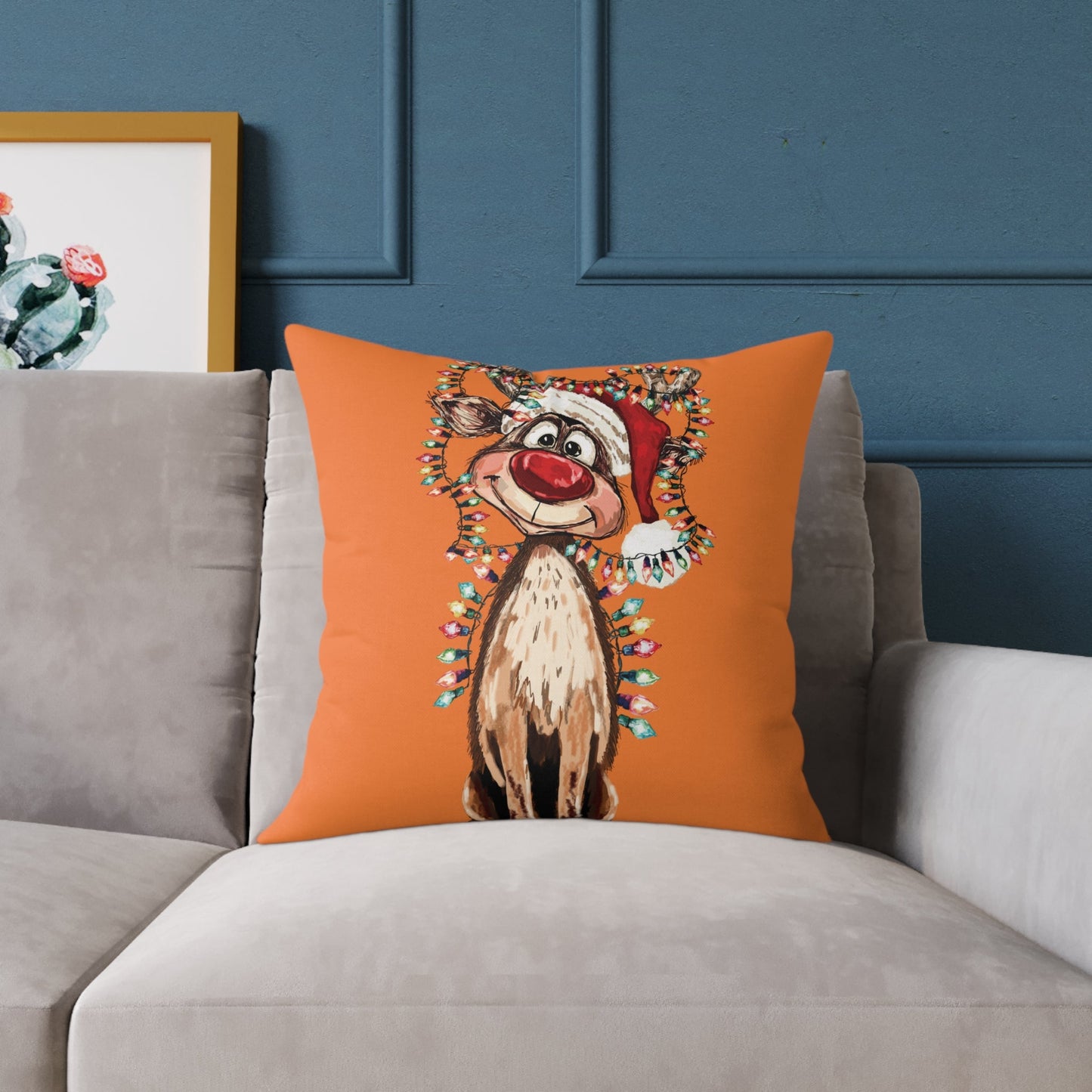 Festive Reindeer Throw Pillow - Christmas Home Decor, Holiday Accents - Blue Cava