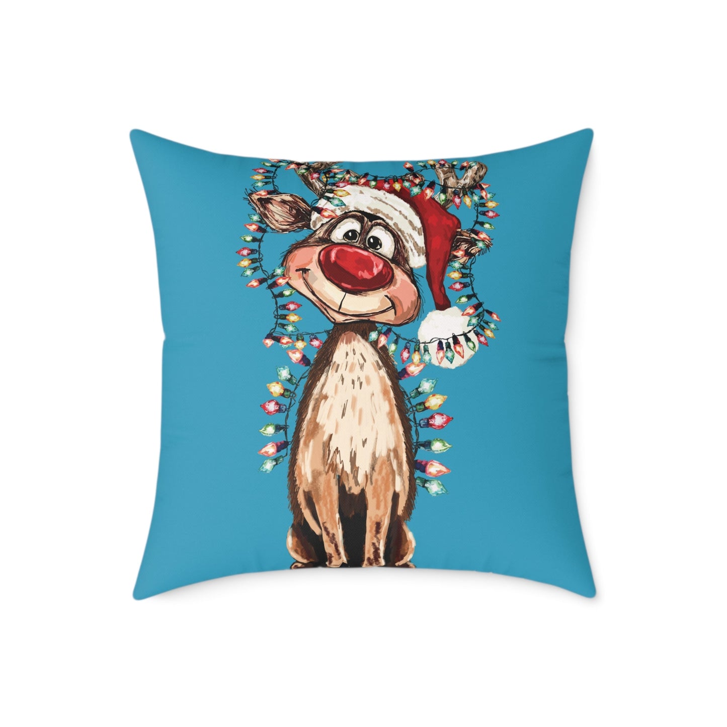 Festive Reindeer Throw Pillow - Christmas Home Decor, Holiday Accents - Blue Cava