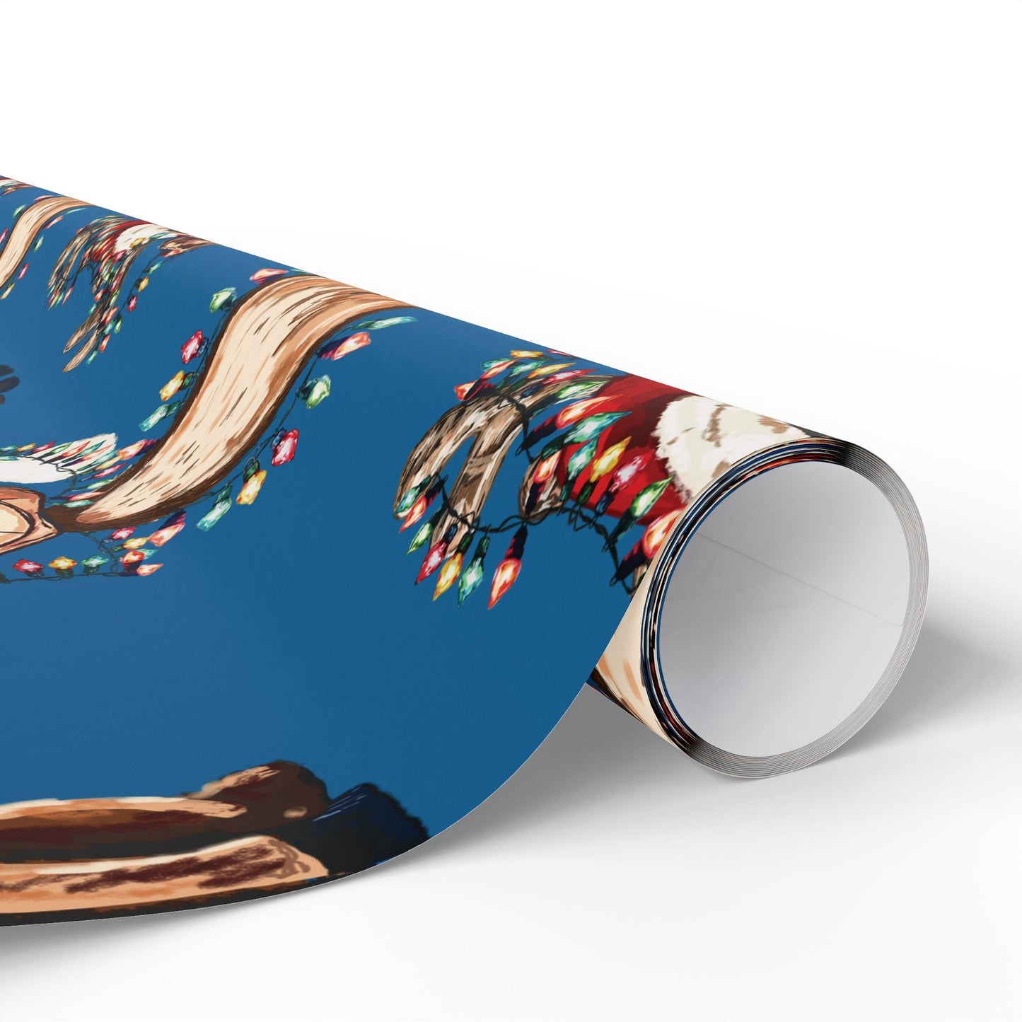 Festive Reindeer Wrapping Paper, Christmas Gift Wrap, Eco - Friendly - Blue Cava